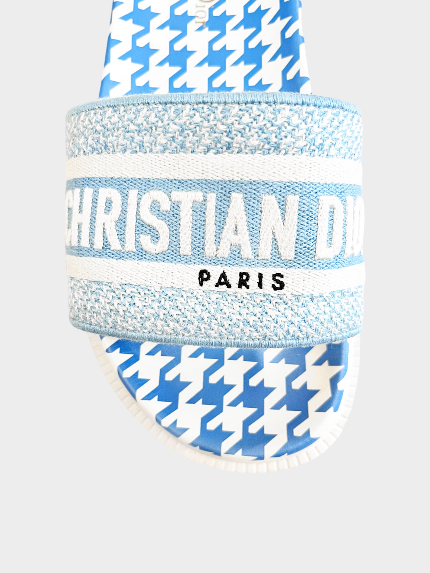 Christian Dior 2022 Blue and White Dway Houndstooth Slides