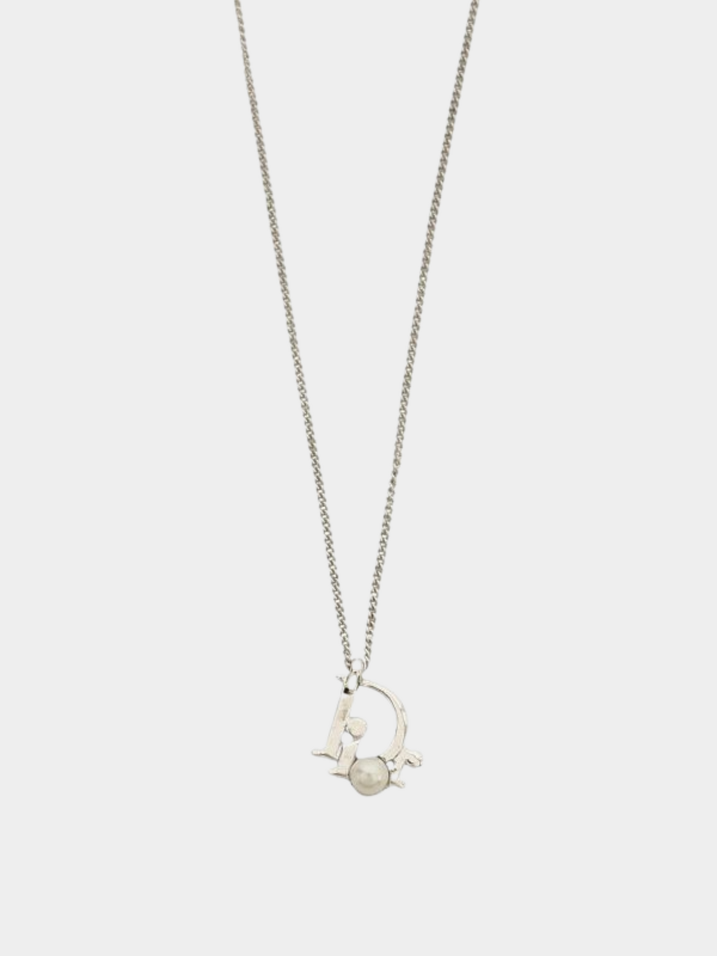 Christian Dior 2000s Silver Logo Pearl Necklace