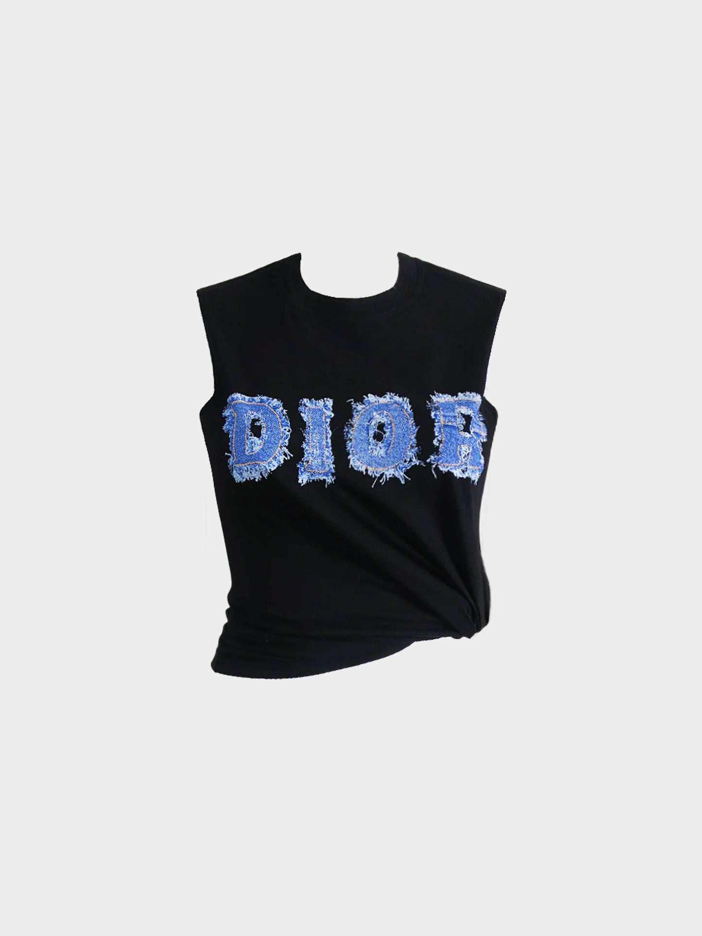 Christian Dior by John Galliano SS 2003 Black Cotton Tank Top with Dior Denim Logo