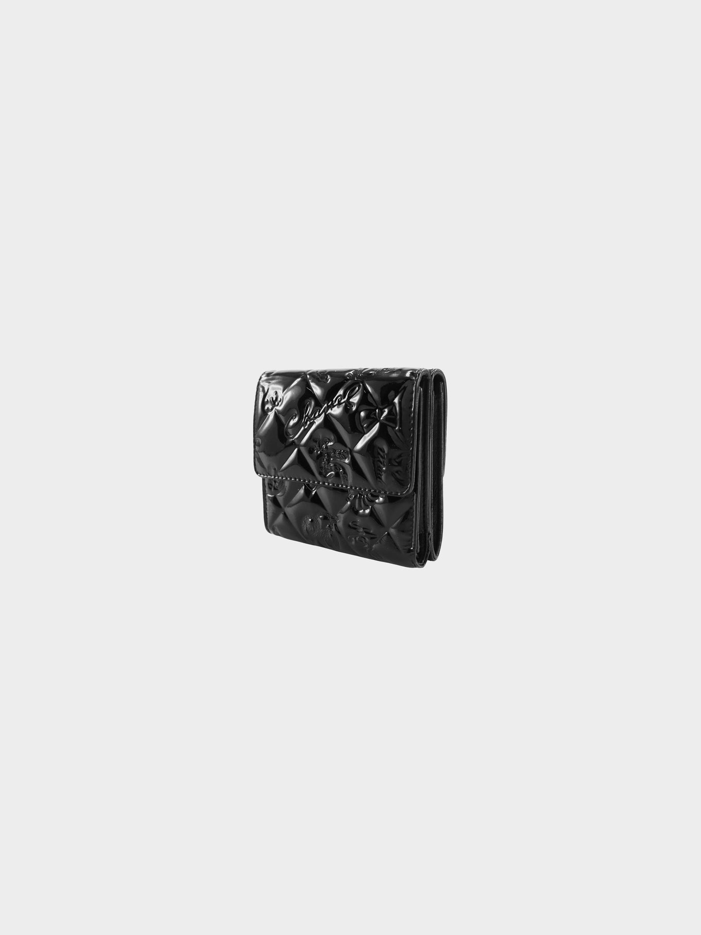 Chanel 2006-2008 Black Patent Leather Chanel Icons Tri-fold Wallet