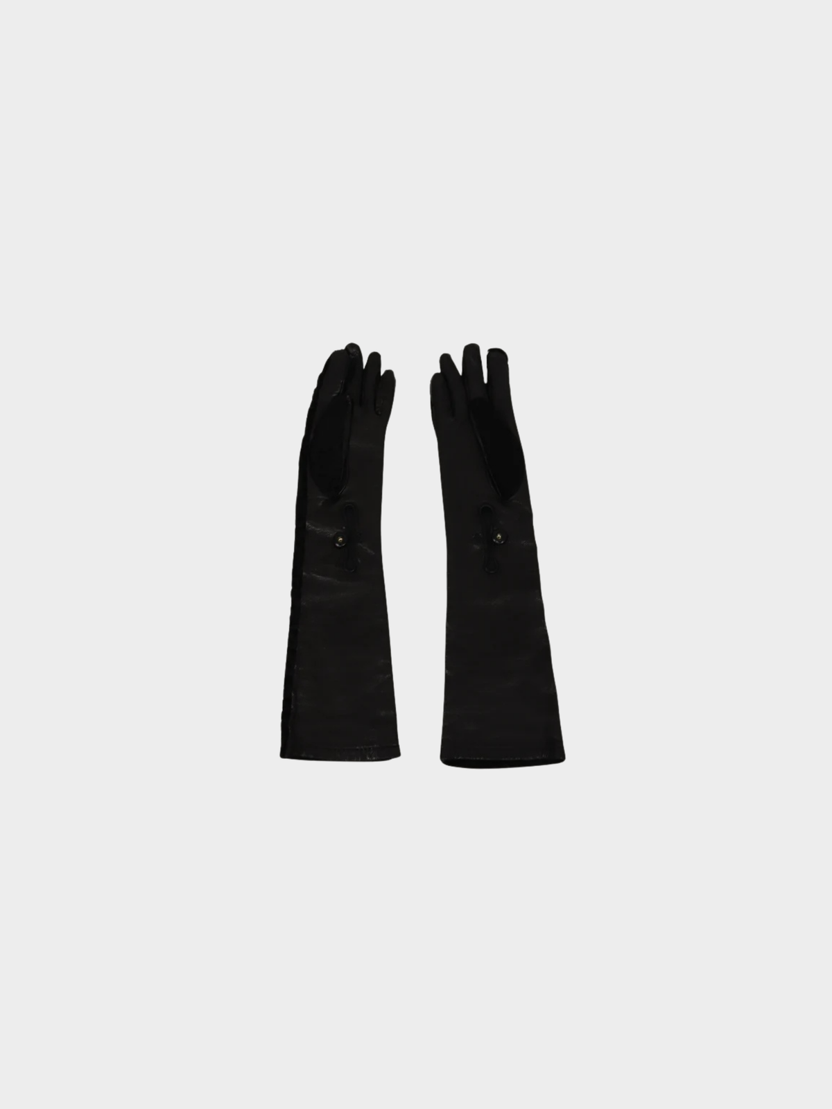 Prada 2000s Black Leather Lamb Fur Long Gloves