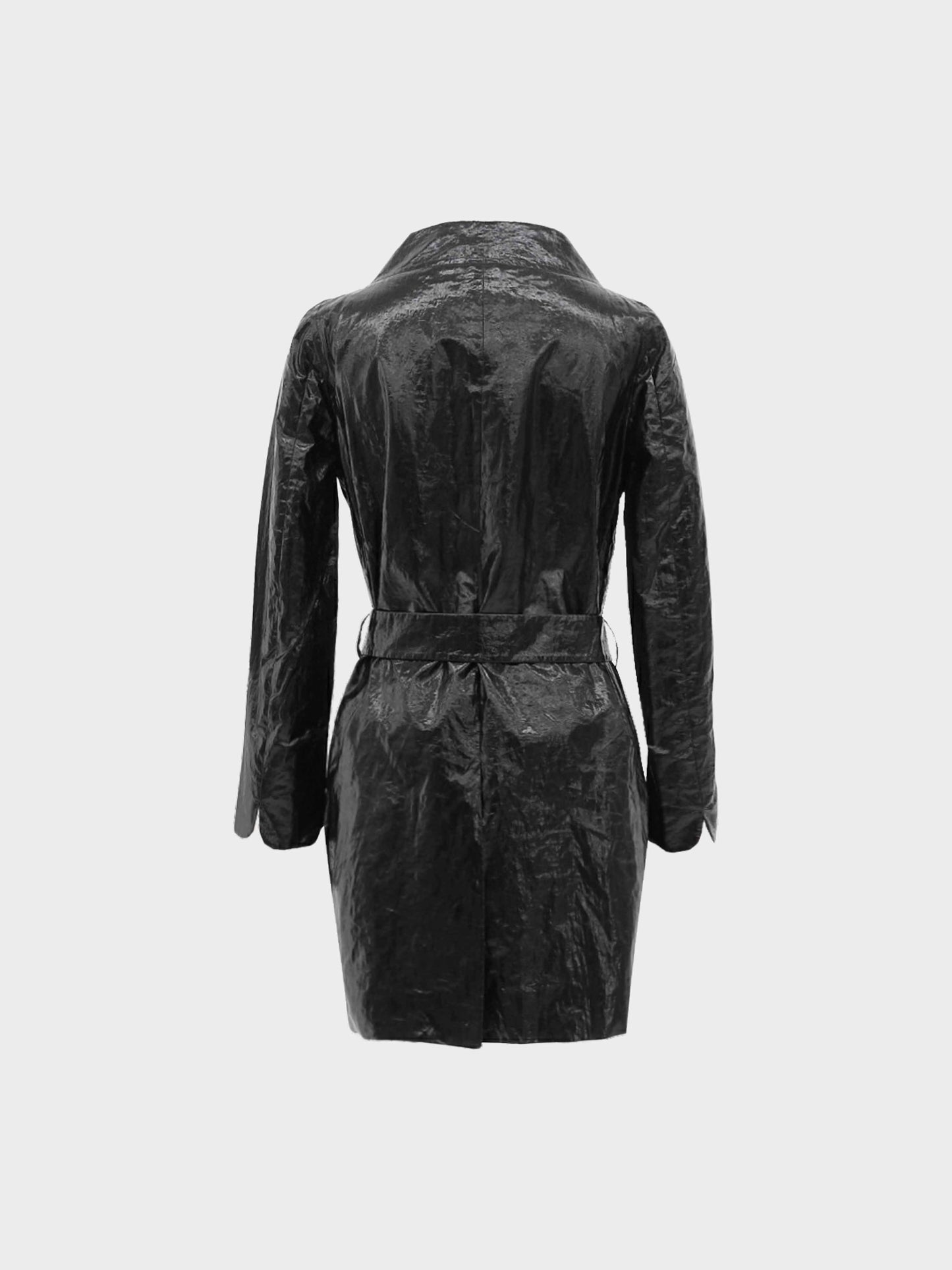 Chloé 2008 Black Linen-blend Belted Wrap Coat