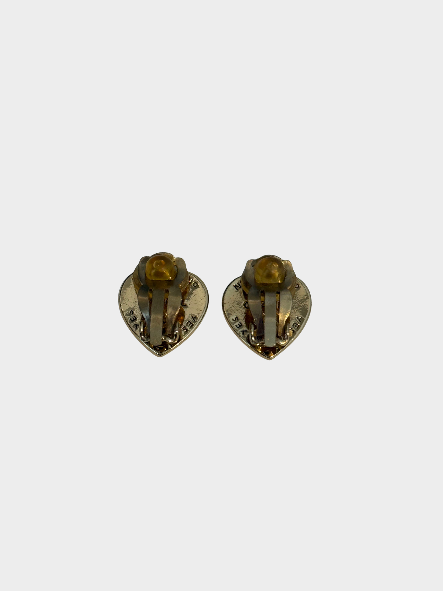 Chanel 1990s Black Enamel Gold YES NO Heart CC Clip-On Earrings