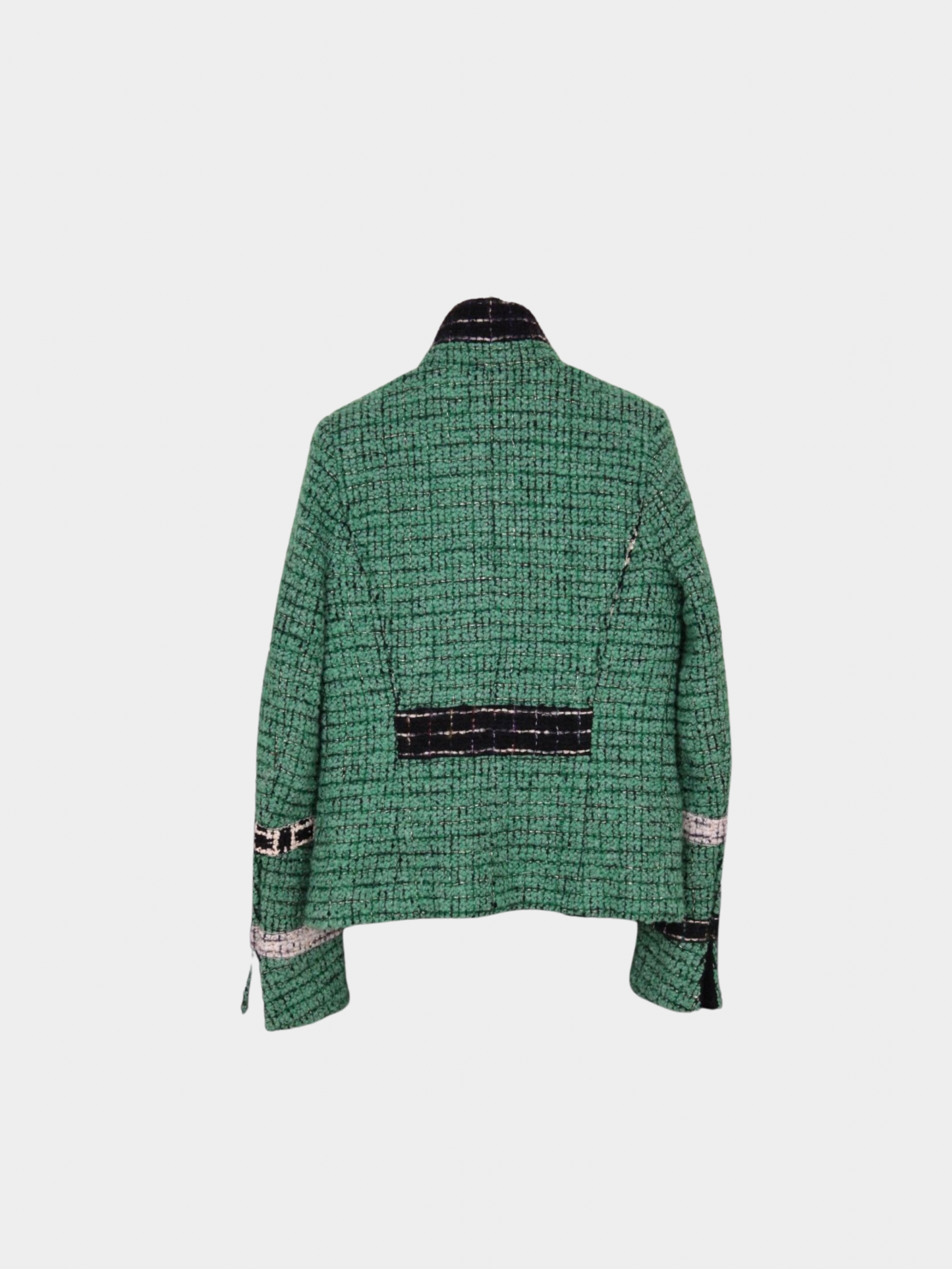 Chanel 2000s Green Bouclé Tweed Color-Block Four-Pocket Jacket