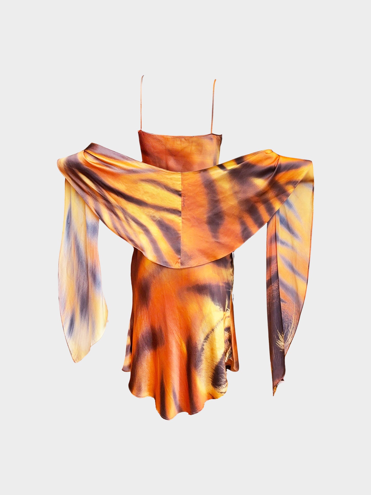 Roberto Cavalli FW 2000 Tiger Print Silk Slip Dress and Scarf Set