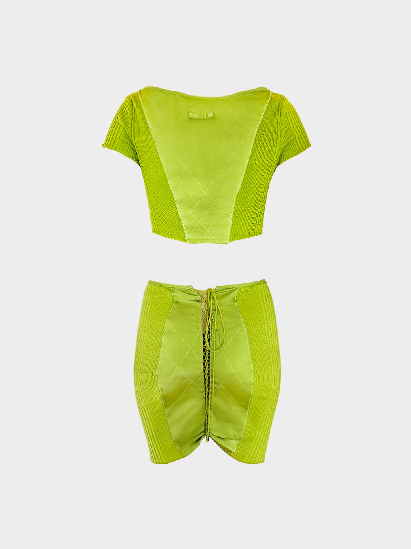 Jean Paul Gaultier 2000s Lime Green Knitted Top and Skirt Set