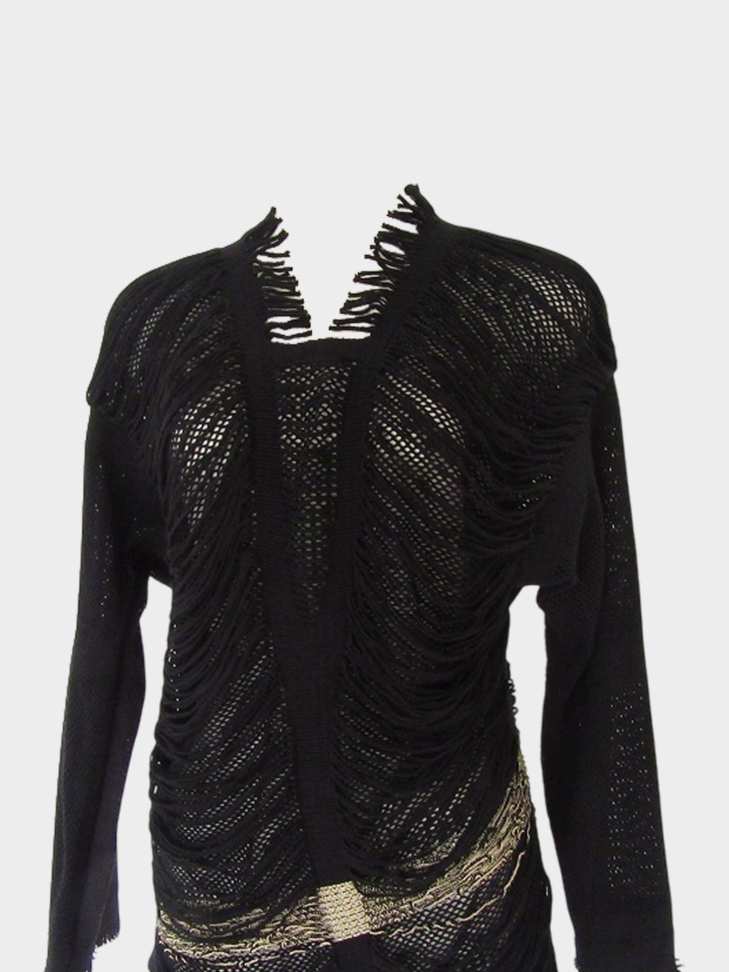 Issey Miyake Fete FW 2008 Black Perforated and Distressed Sweater with Metallic Trim
