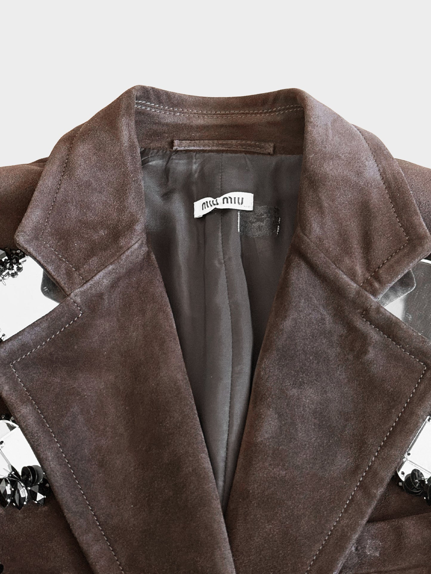 Miu Miu FW 2012 Brown Suede Mirrors-detailed Coat