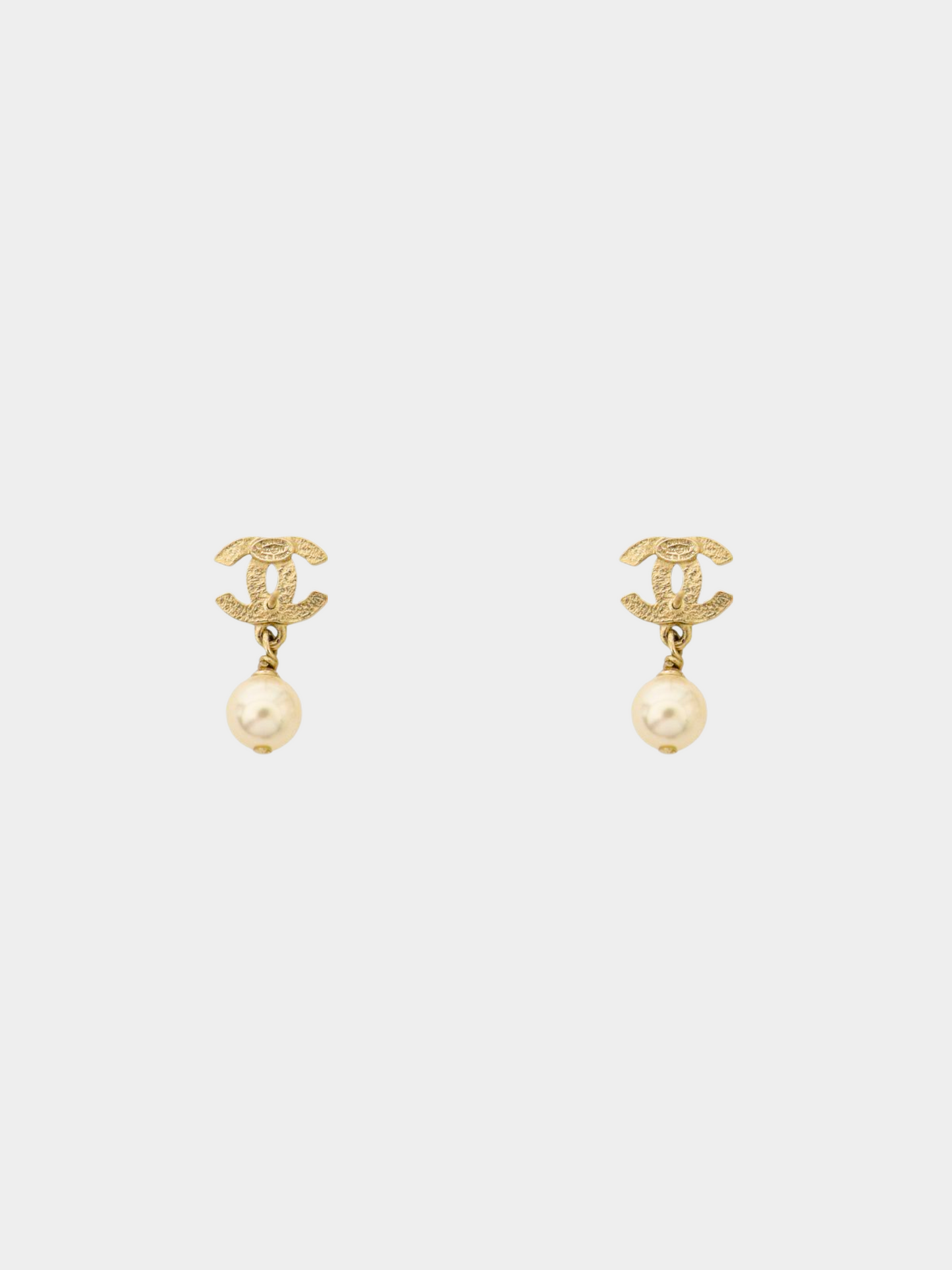 Chanel 2000s Gold CC Pearl Hanging Stud Earrings