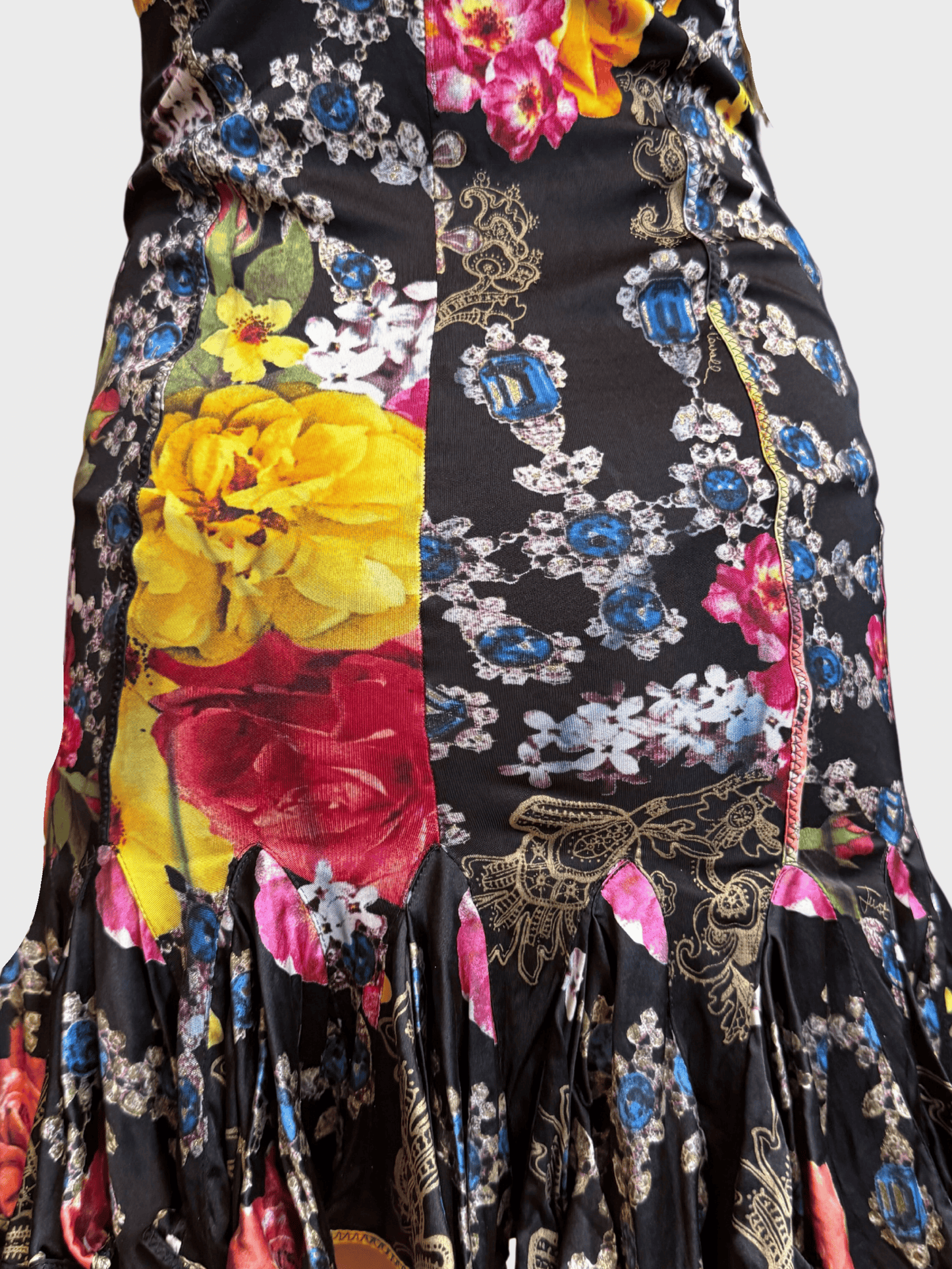 Roberto Cavalli Just Cavalli FW 2005 Black Floral Jewel Print Dress