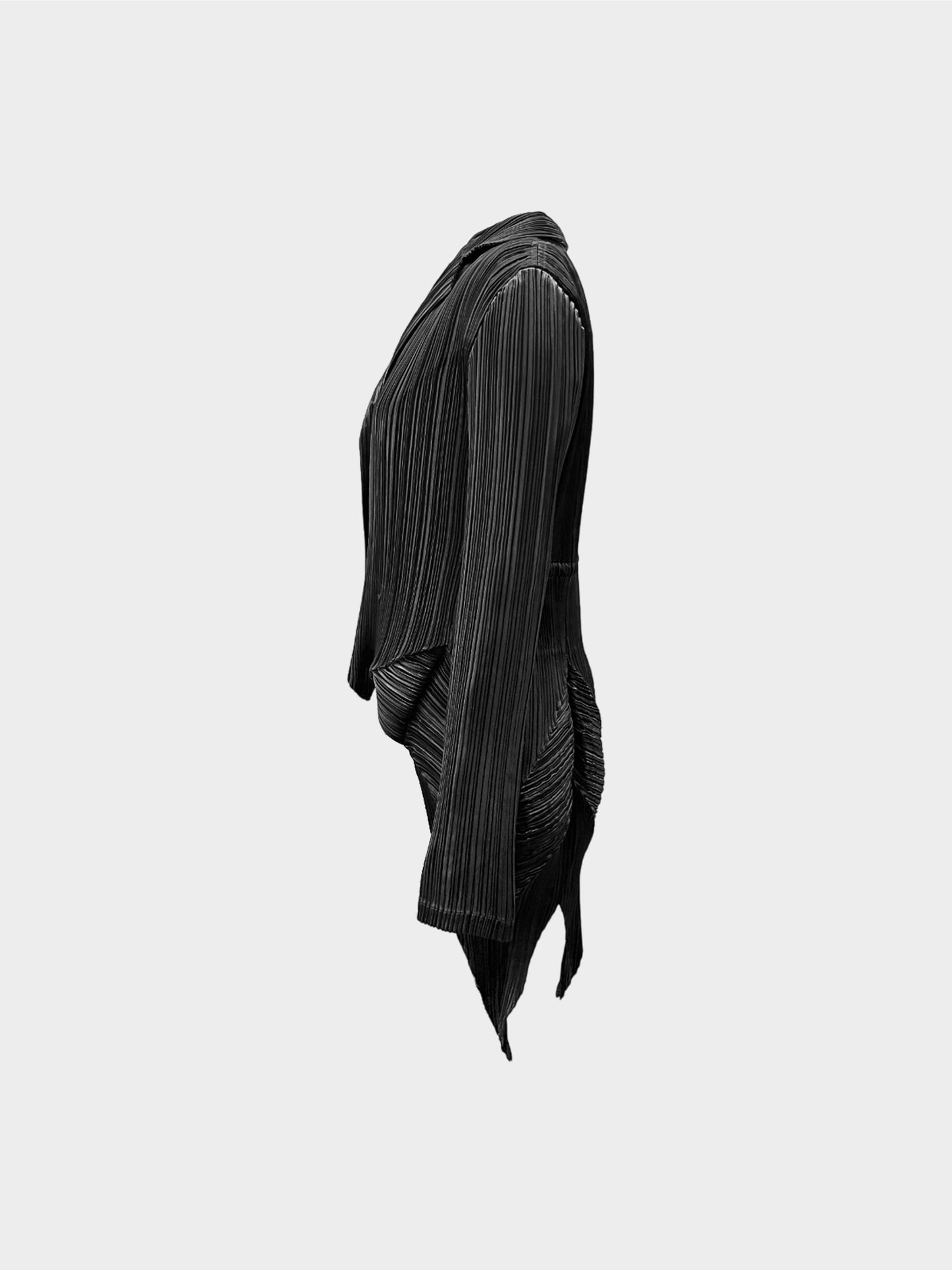 Issey Miyake 1990s Black Pleated Pointed Hem Tail Blazer