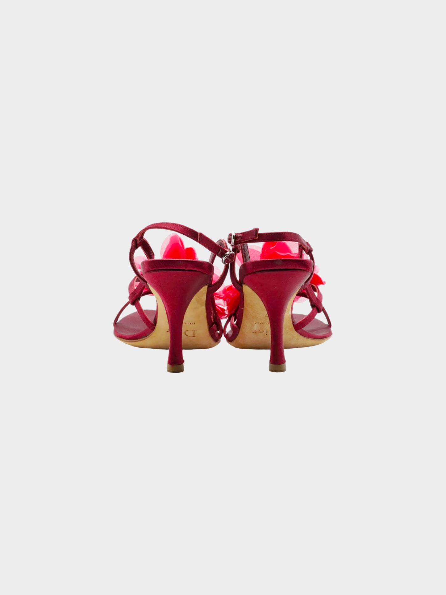 Christian Dior by John Galliano 2000s Burgundy Rose Satin Slingback Heels