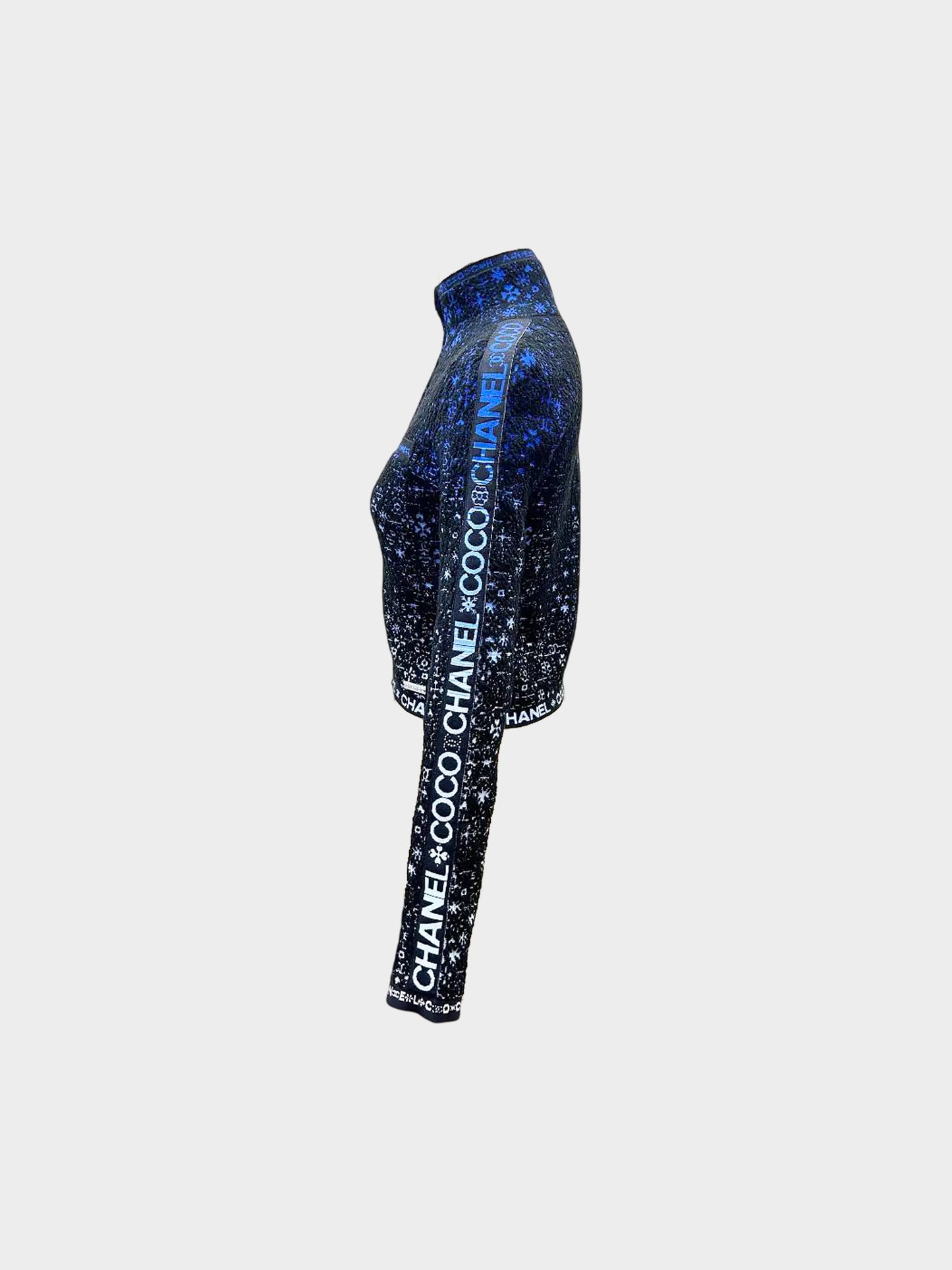 Chanel FW 2021 Black and Blue Coco Neige Knitted Zip-up Jacket