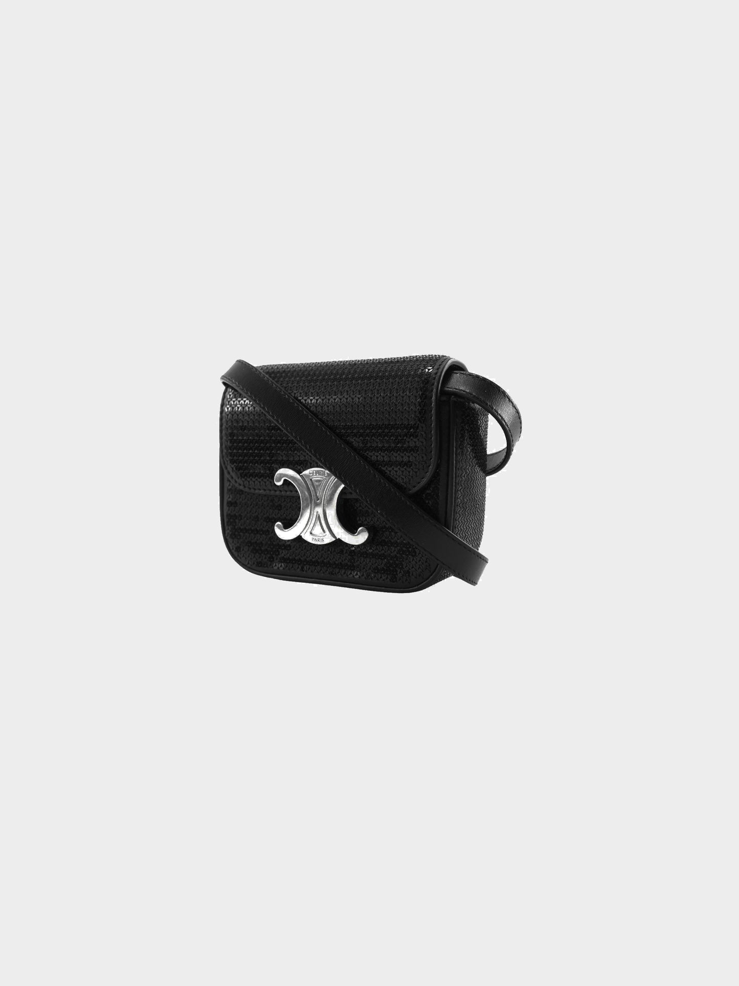 Celine 2022 Black Leather Sequin Mini Triomphe Bag