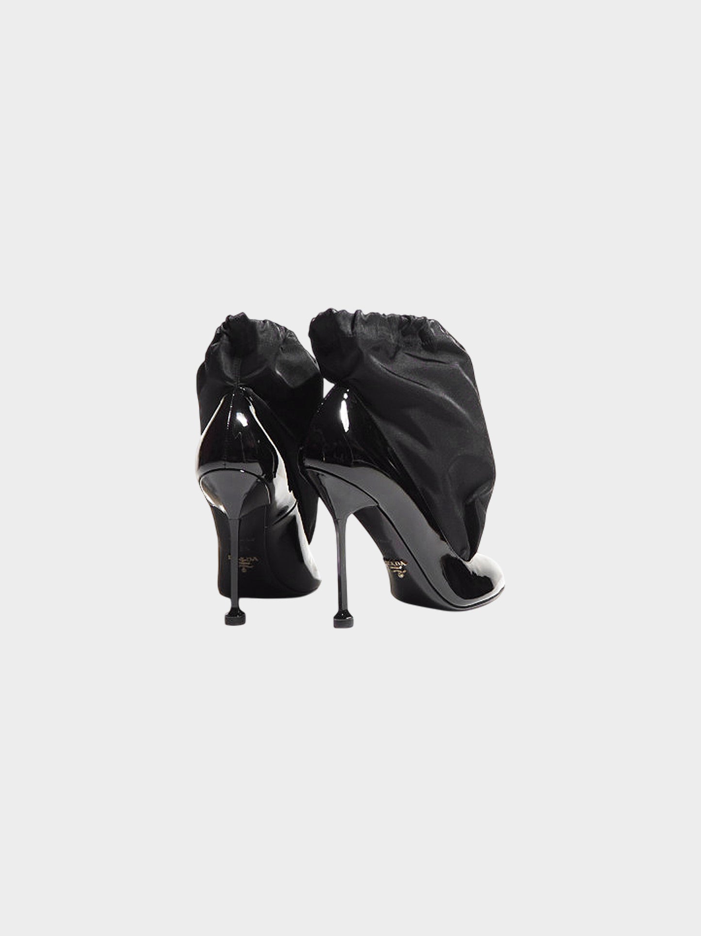 Prada FW 2018 Black Nylon Drawstring Panel Patent Leather Pumps