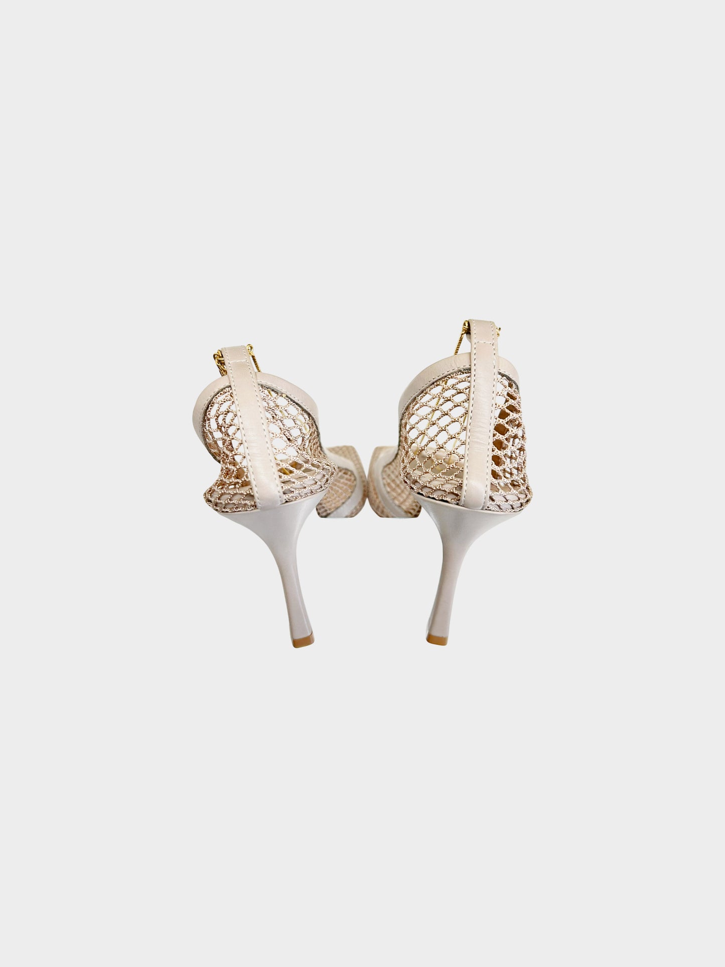 Bottega Veneta 2020s Beige Mesh Gold Chain Embellished Pumps