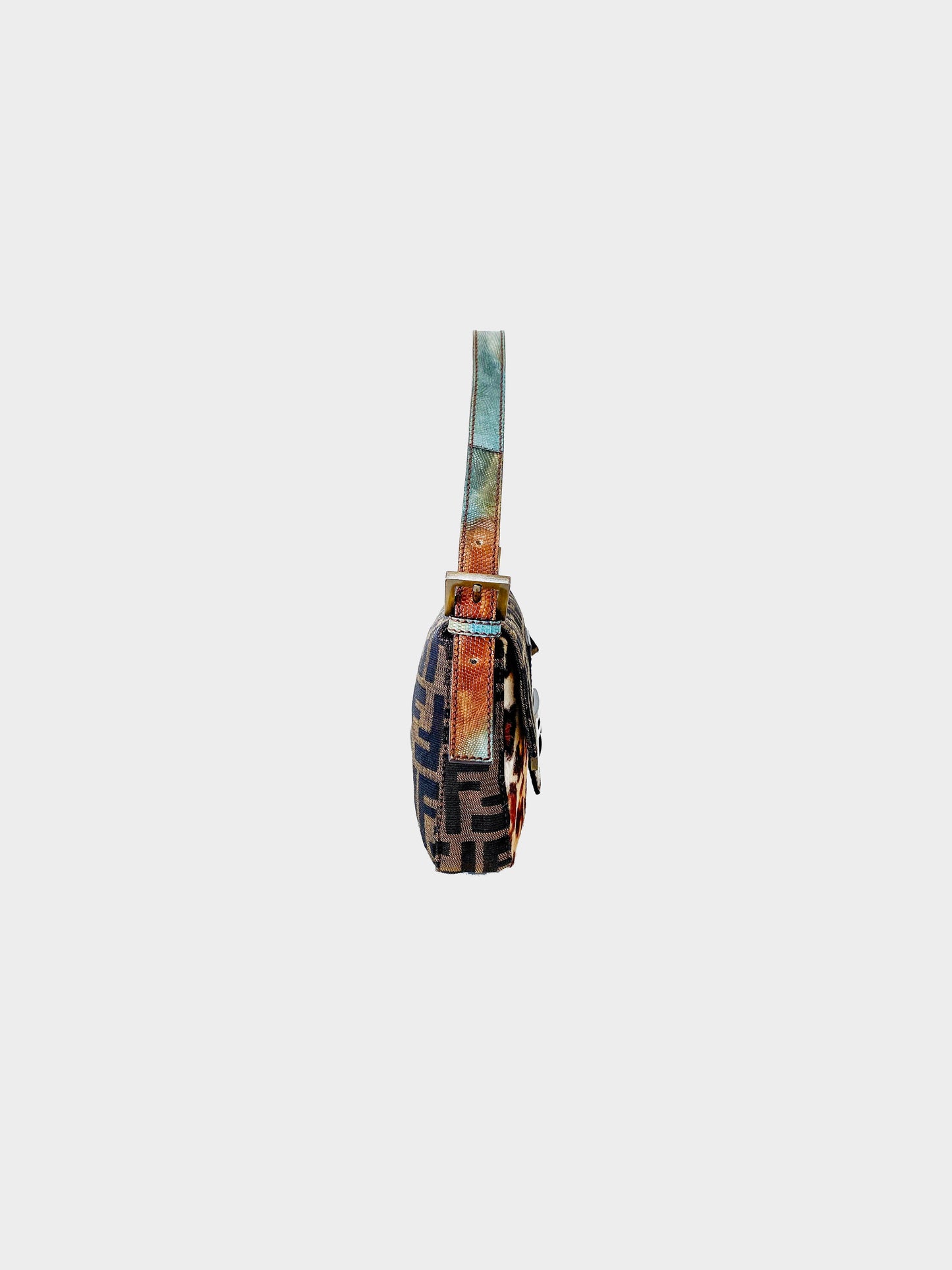 Fendi 2000s Zucca Canvas Ponyhair Baguette with Multicolored Leather