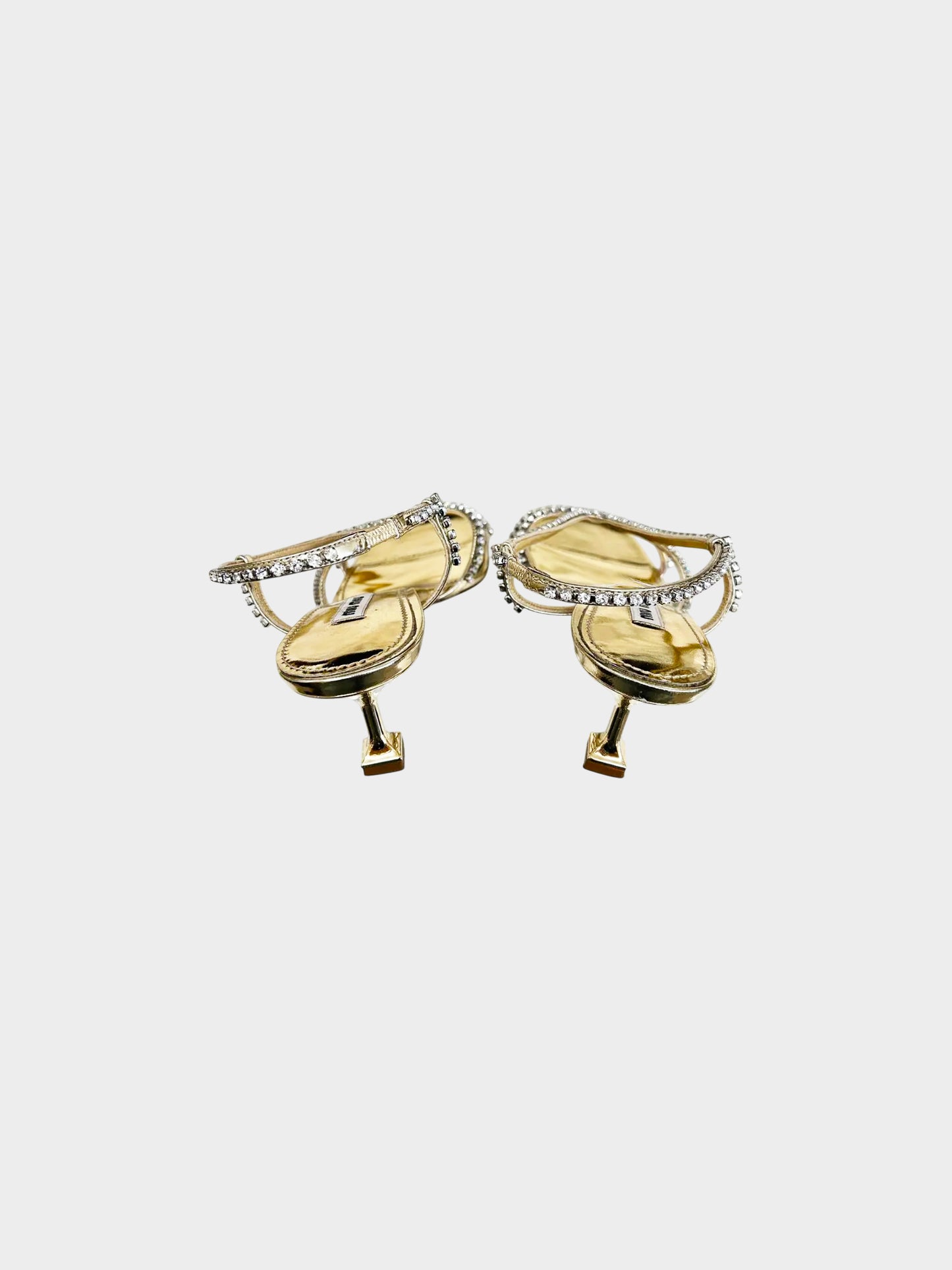 Miu Miu 2010s Gold and Crystals Strappy Patent Leather Heeled Sandals