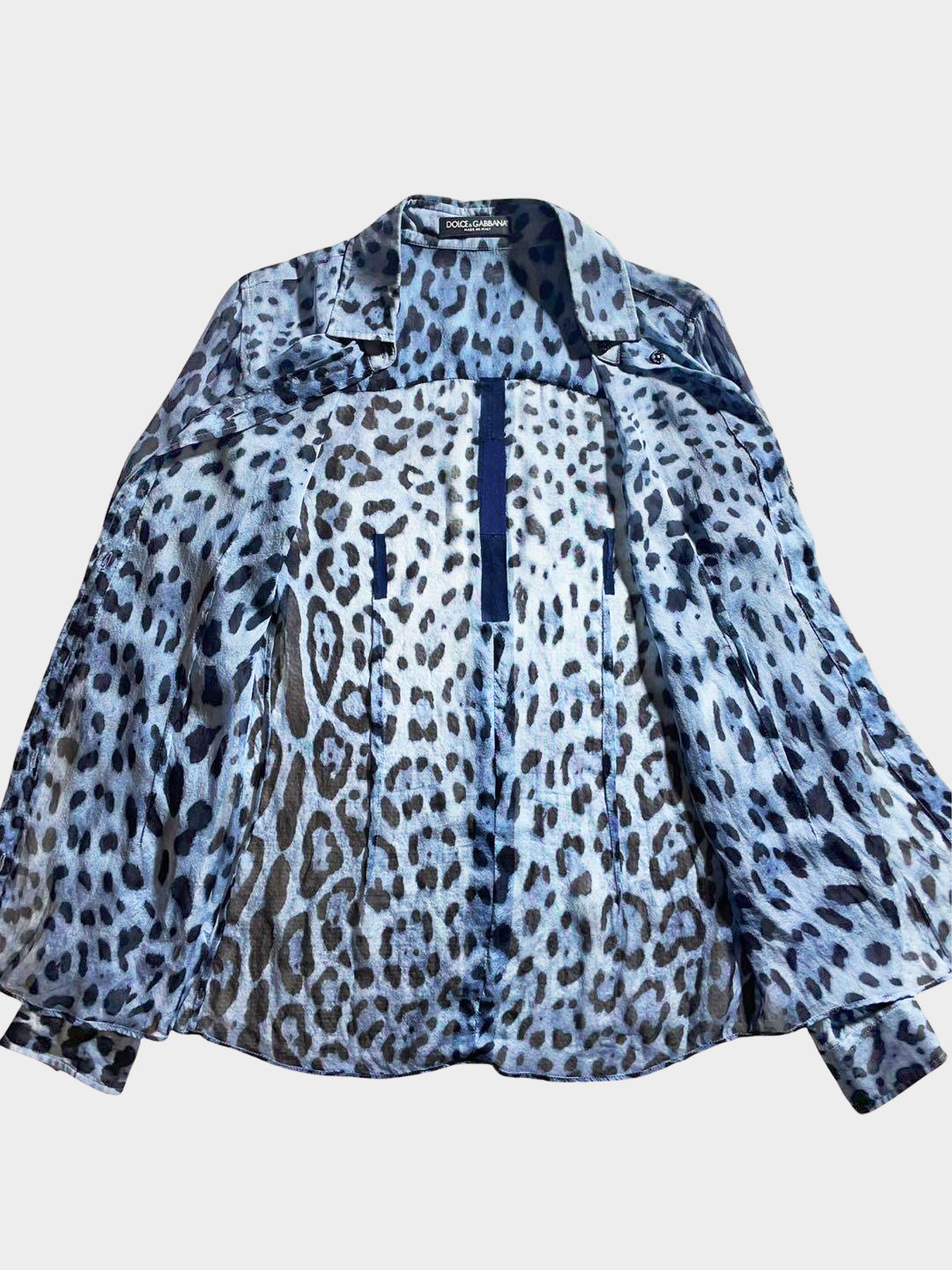 Dolce and Gabbana 2010s Blue Leopard Print Silk Shirt