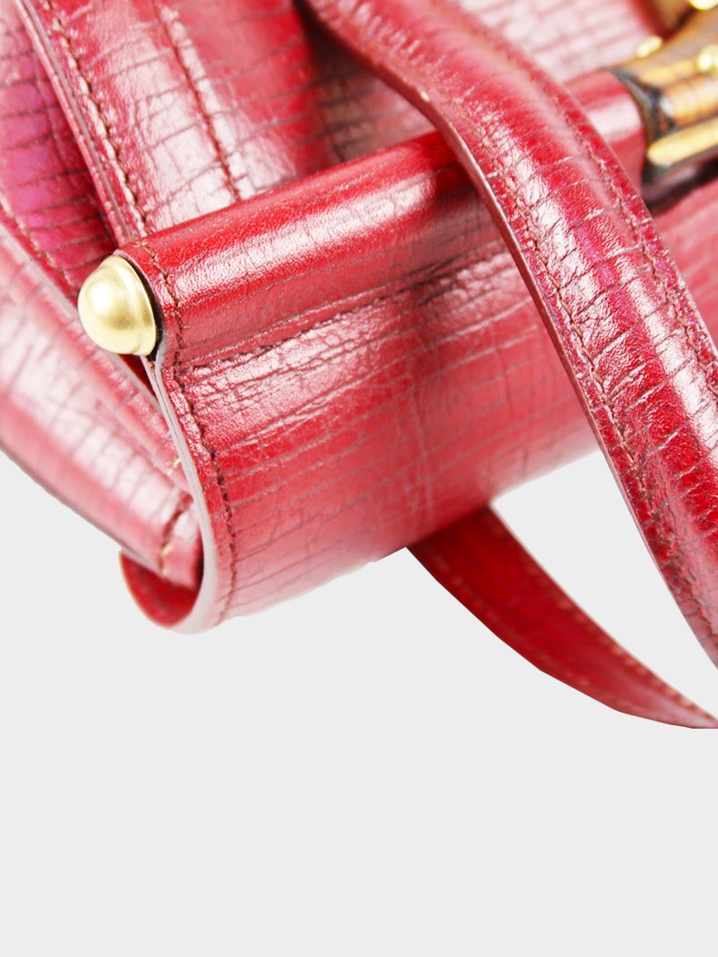 Gucci Early 2000s Red Leather Bamboo Bullet Mini Bag