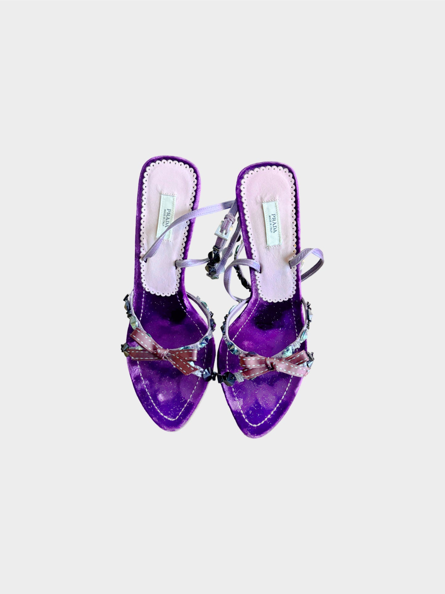 Prada 2000s Purple Velvet Crystal Embellished Plexiglass Slingback Heels