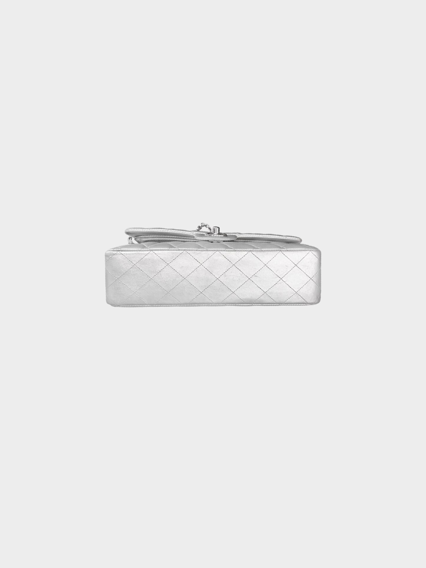 Chanel 2009-2010 Metallic Silver Classic Medium Double Flap Bag