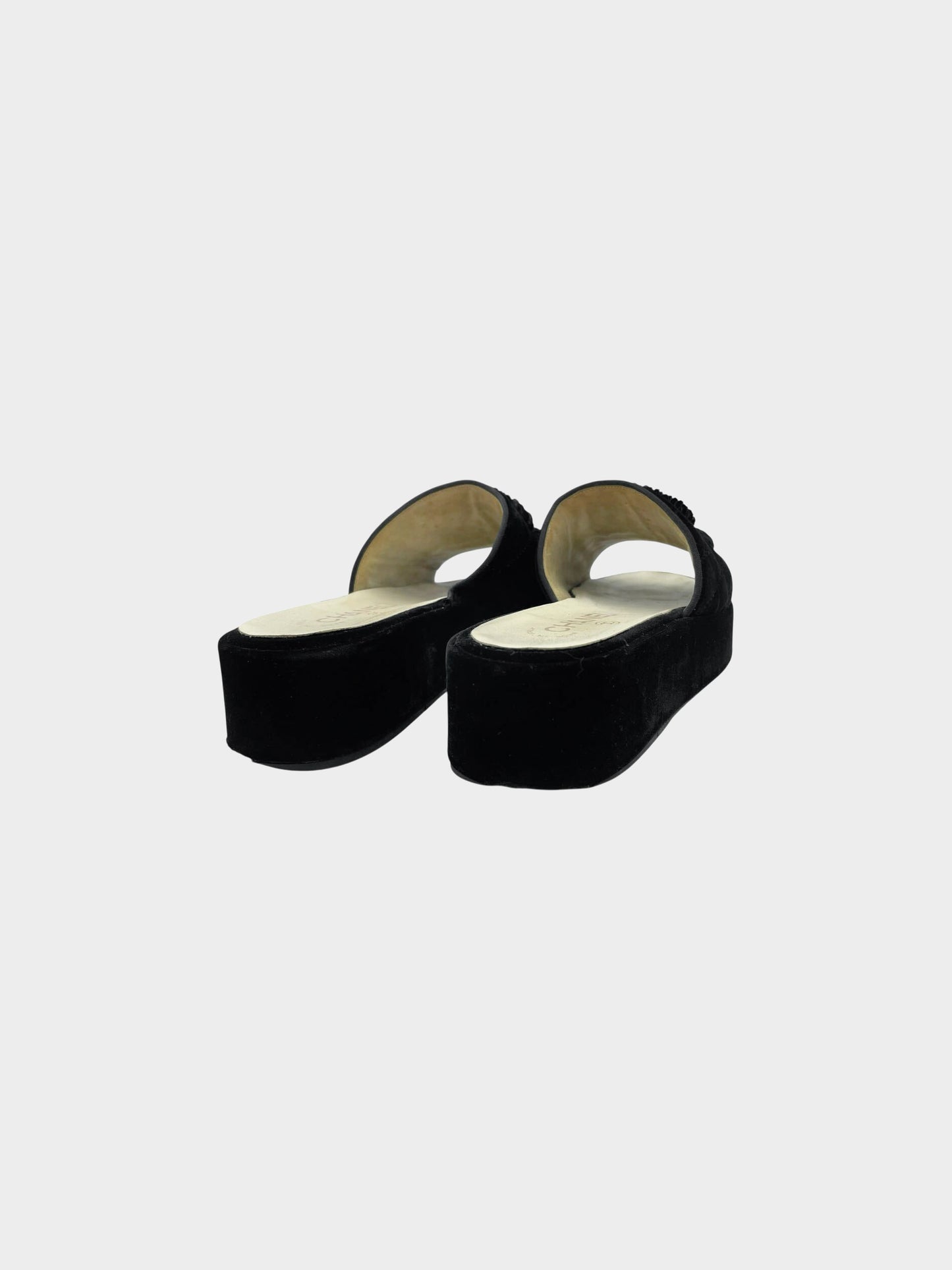 Chanel 2020s Black Velvet Wedge Mules