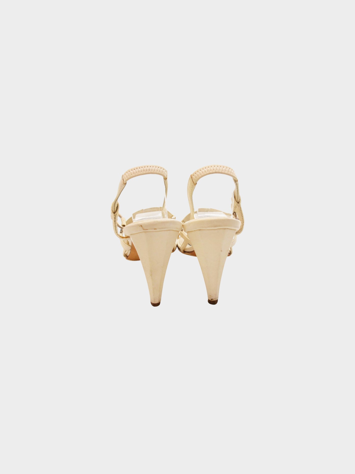 Chanel 2000s Beige Leather CC Studded Heels