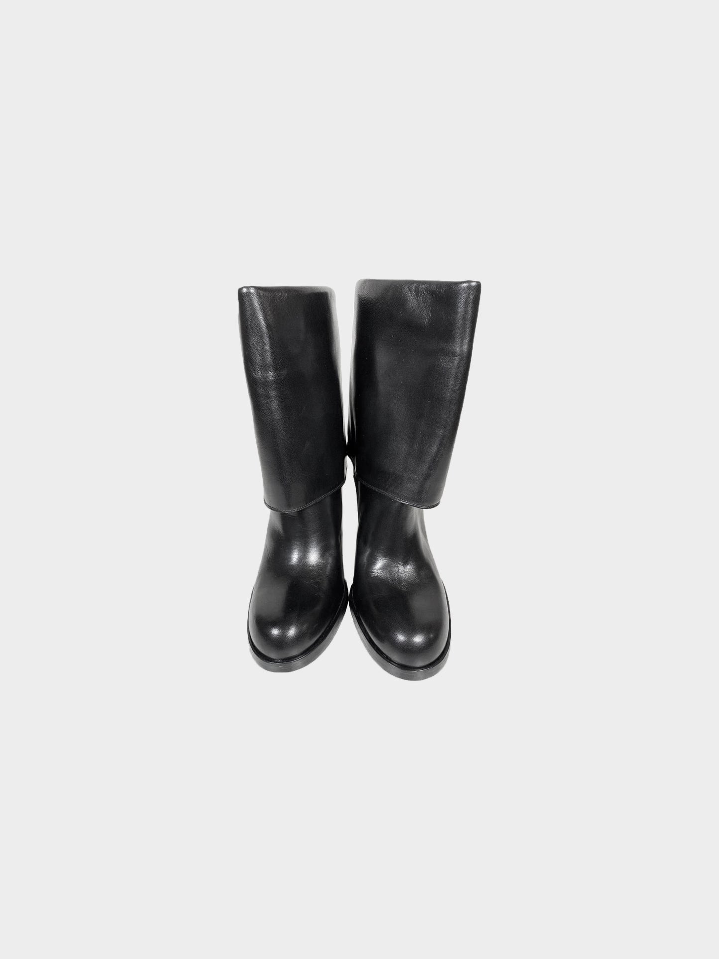 Chanel 2010s Black Leather Fold-over Heeled Short Boots