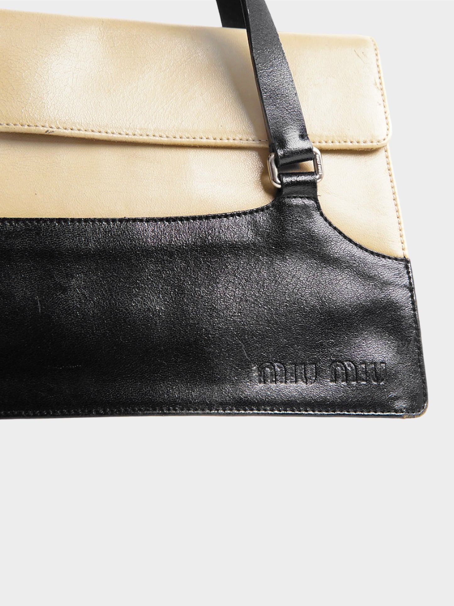 Miu Miu FW 1999 Black and Beige Leather Shoulder Bag