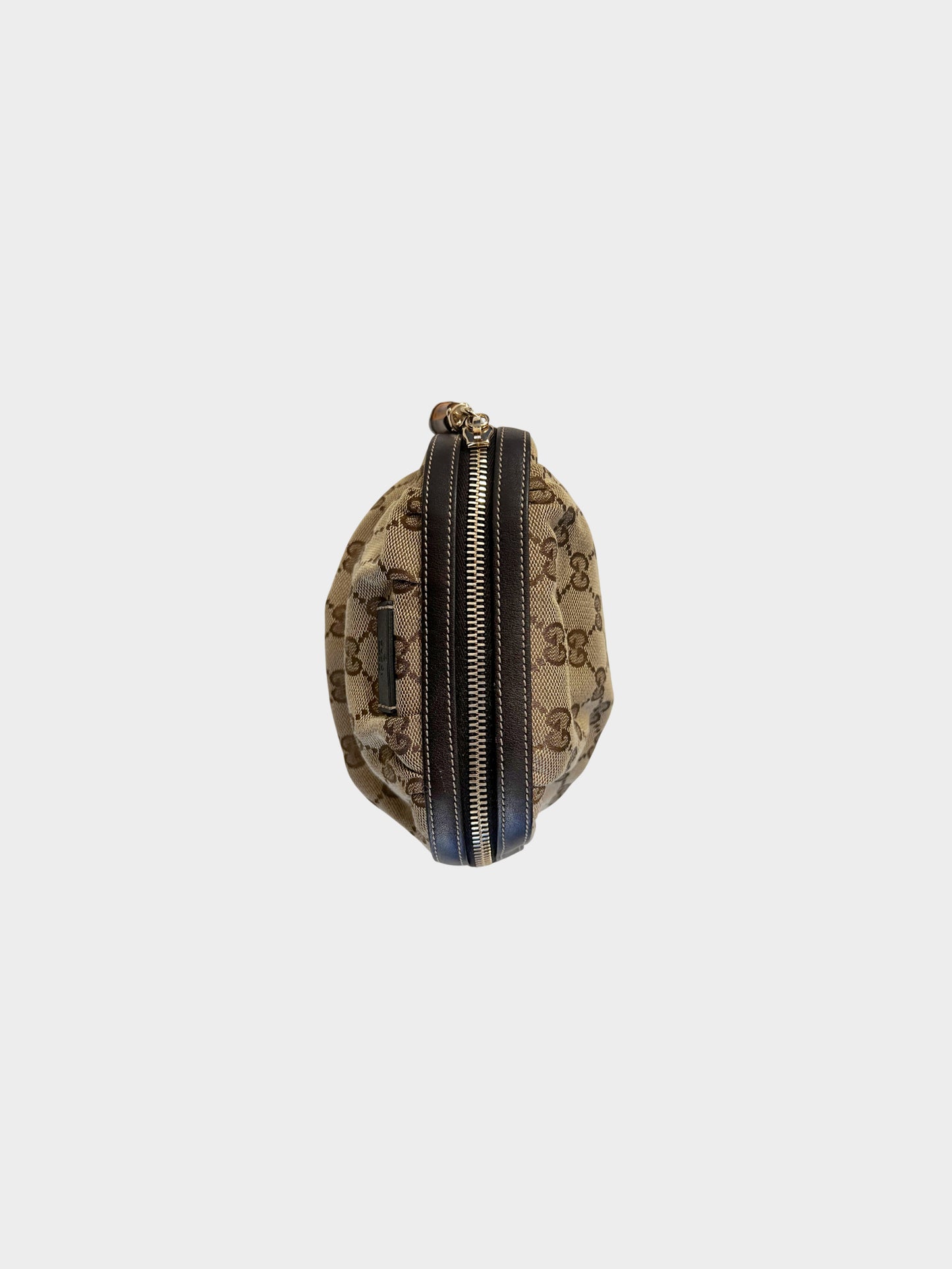 Gucci 2000s Brown Monogram Cosmetic Pouch with Bamboo Zipper Pull