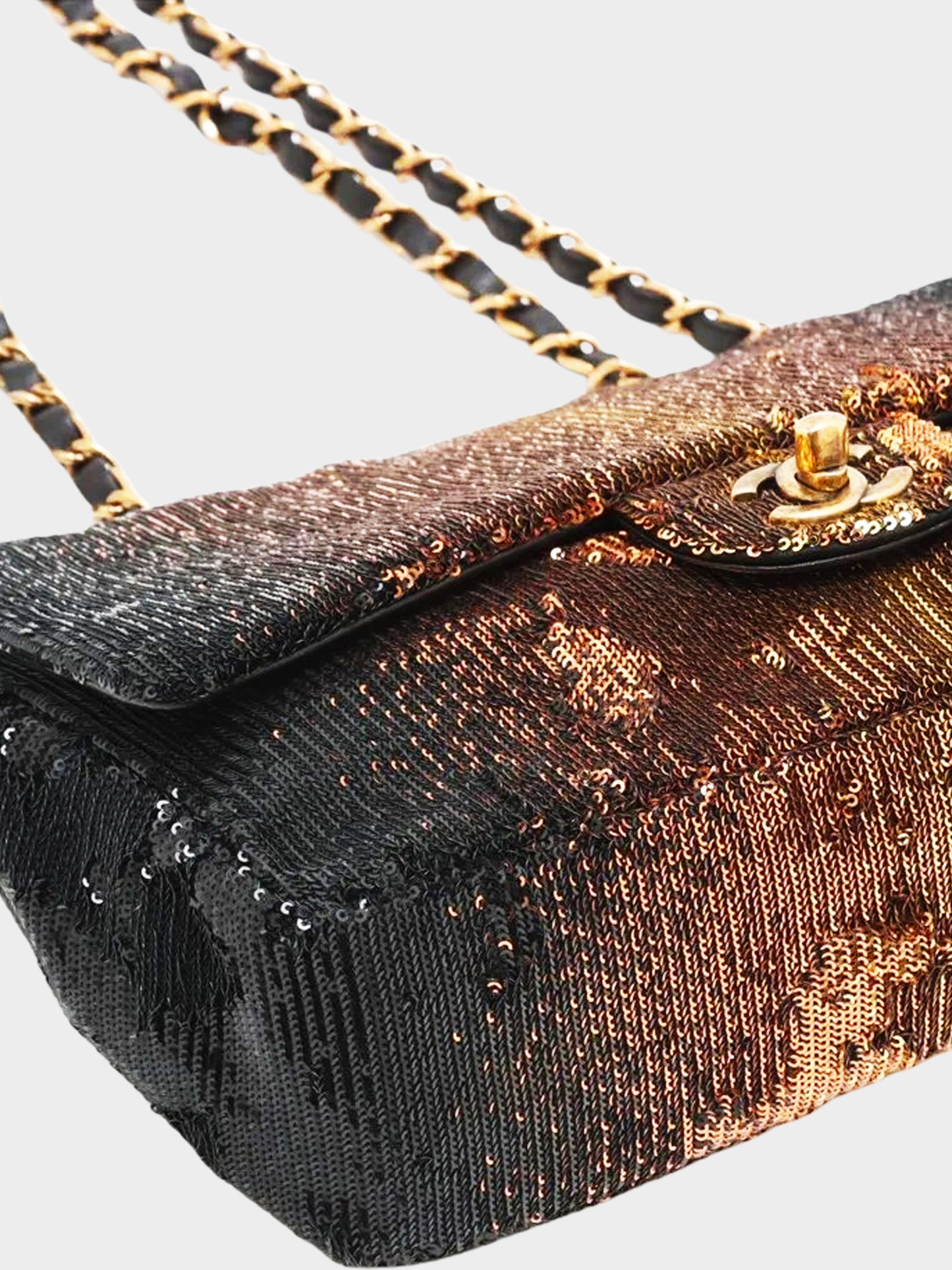 Chanel 2017-2018 Black and Brown Ombre Sequin Medium Classic Single Flap Bag