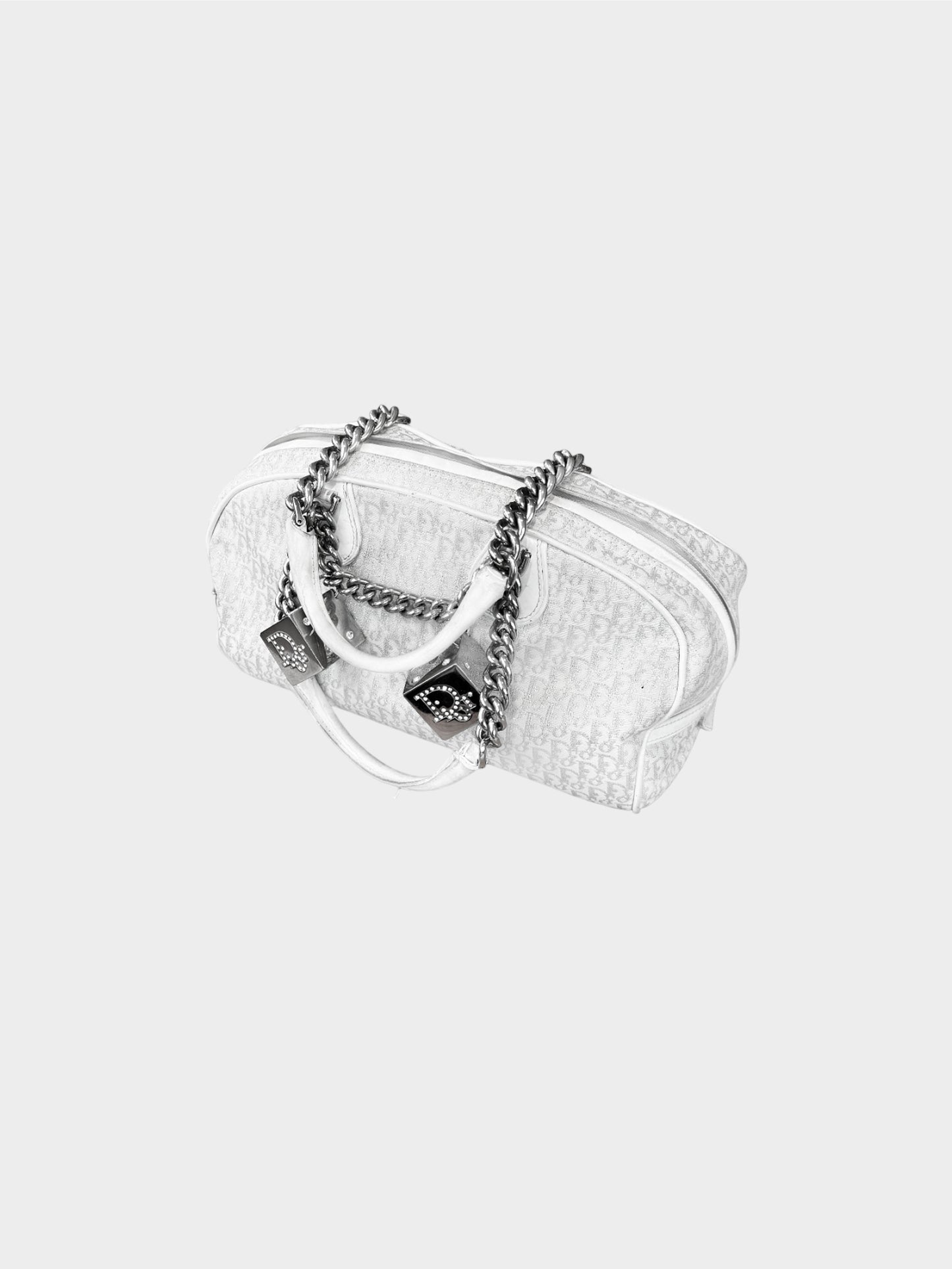 Christian Dior by John Galliano 2000s White Oblique Gambler Dice Bowler Bag