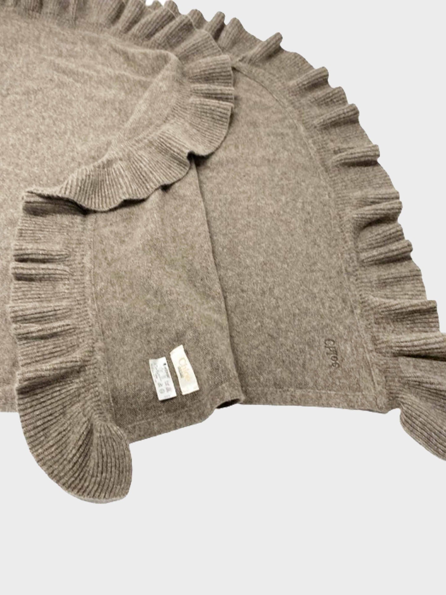 Chloé 2000s Grey-Beige Angora and Wool Ruffled Cape/Poncho