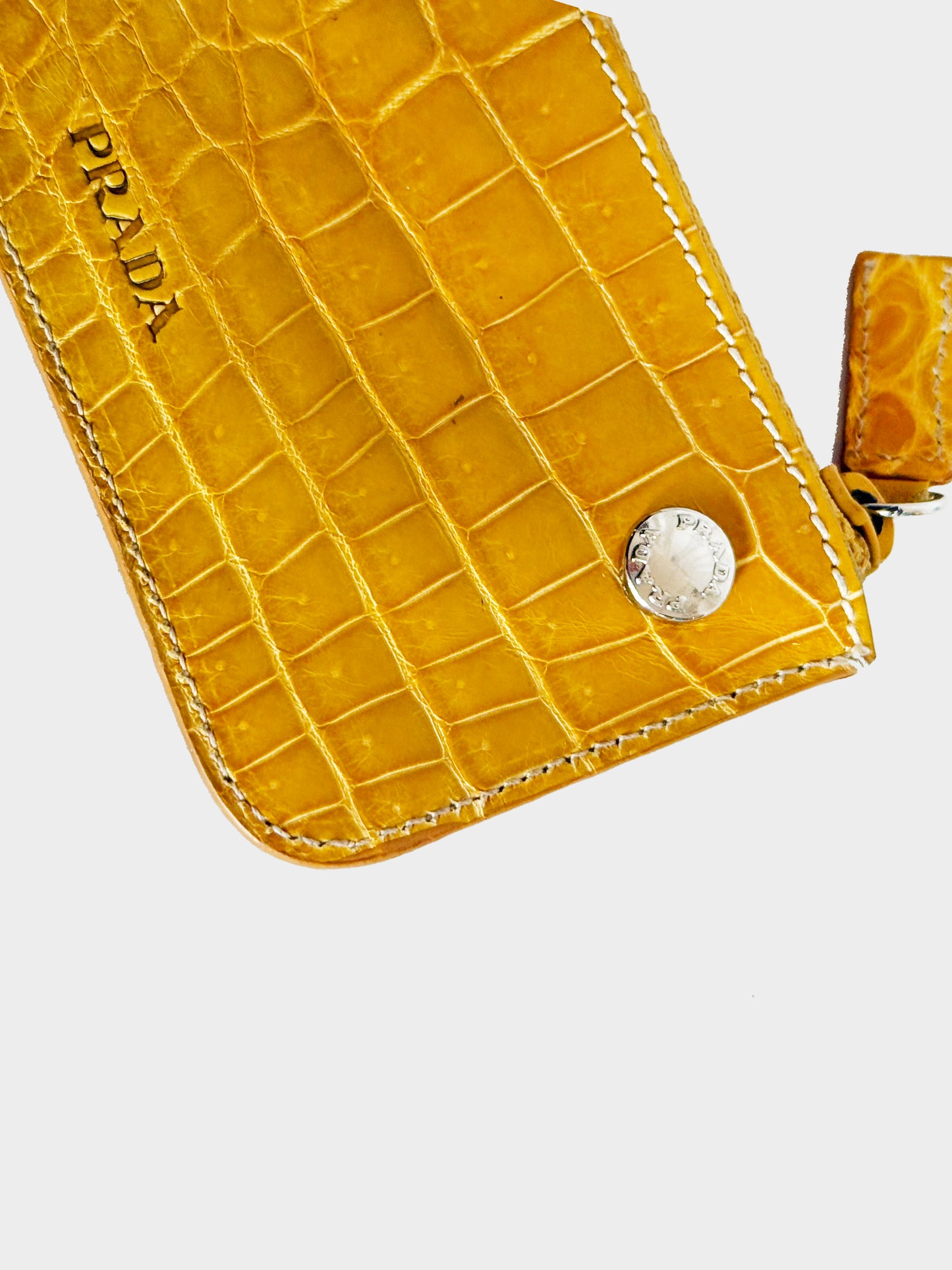 Prada 2000s Yellow Crocodile Leather Key Pouch