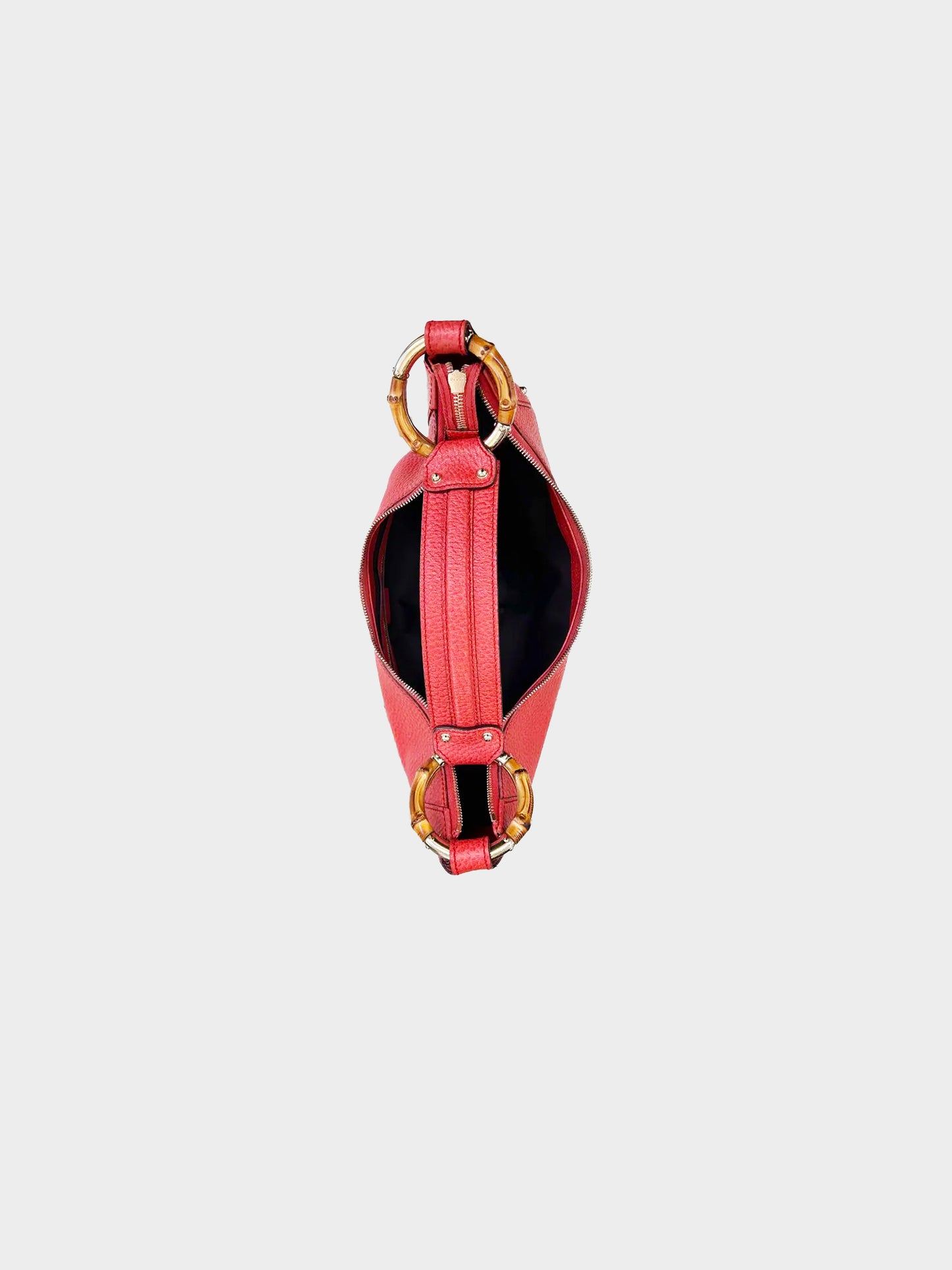 Gucci Early 2000s Red Pebbled Leather Bamboo Ring Hobo Bag