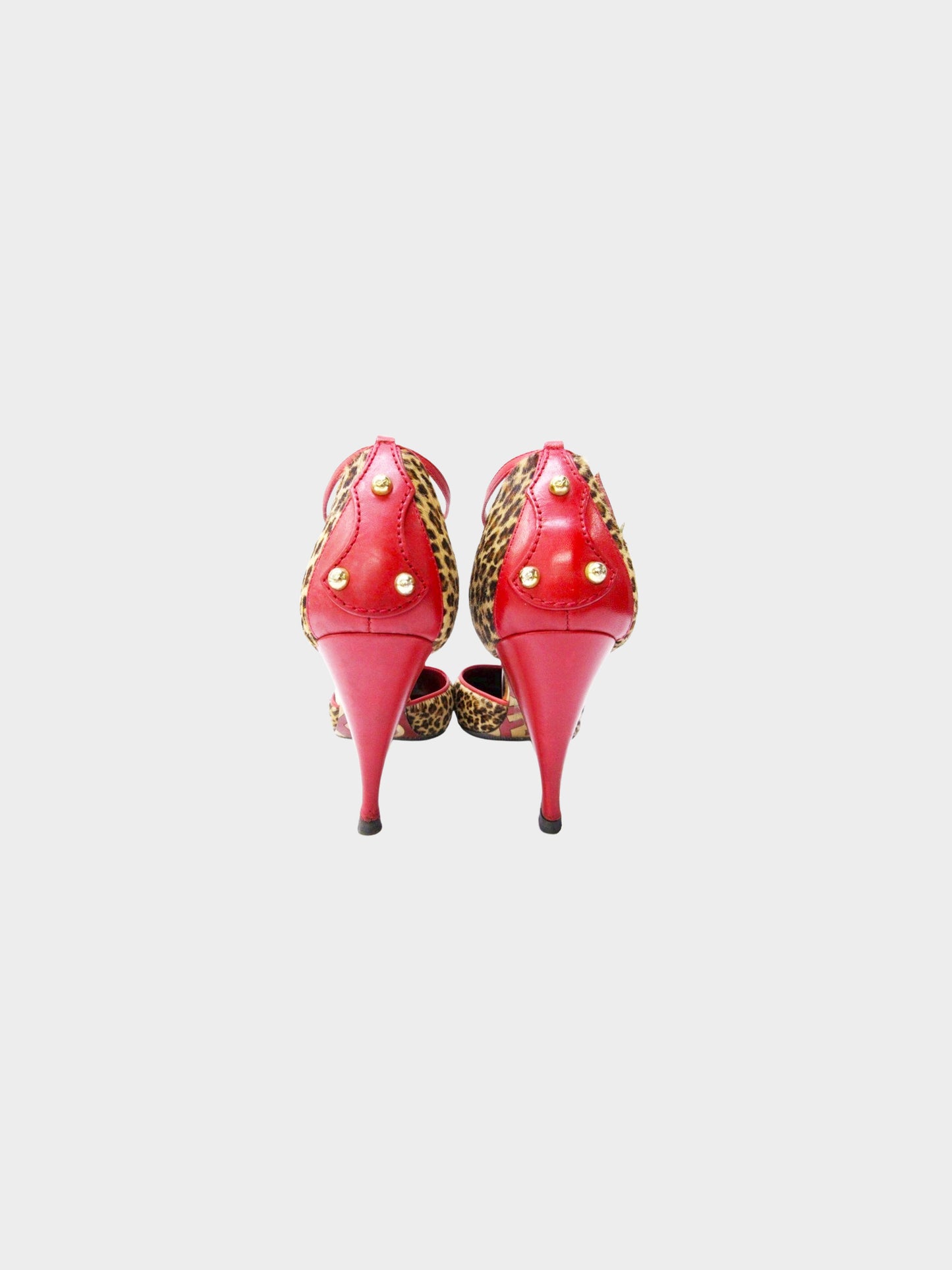 Fendi 2000s Leopard Print and Red Leather Ponyhair Heels