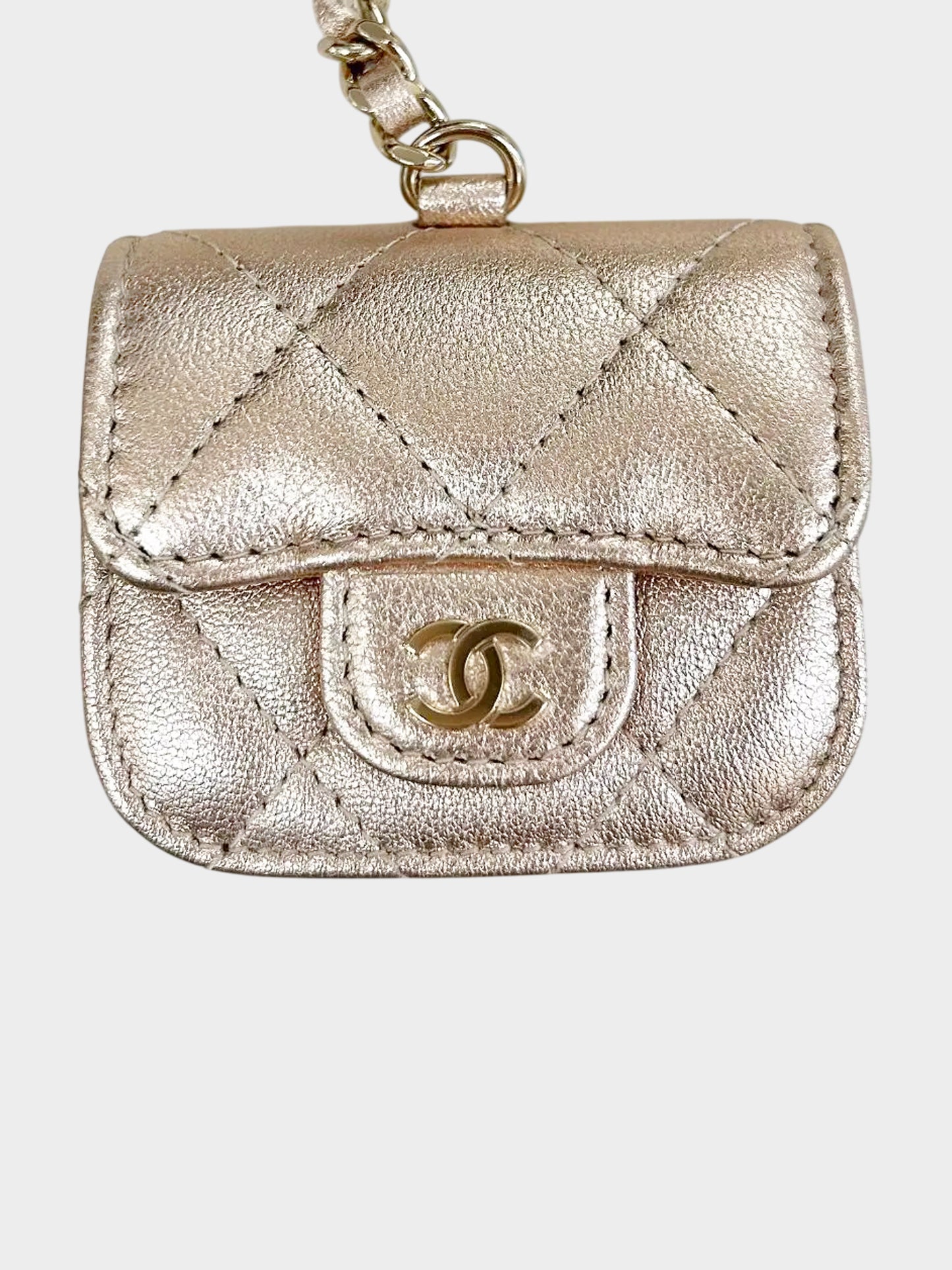 Chanel 2024 Metallic Champagne Gold VIP Clip-on coin Purse and Airpods Holder