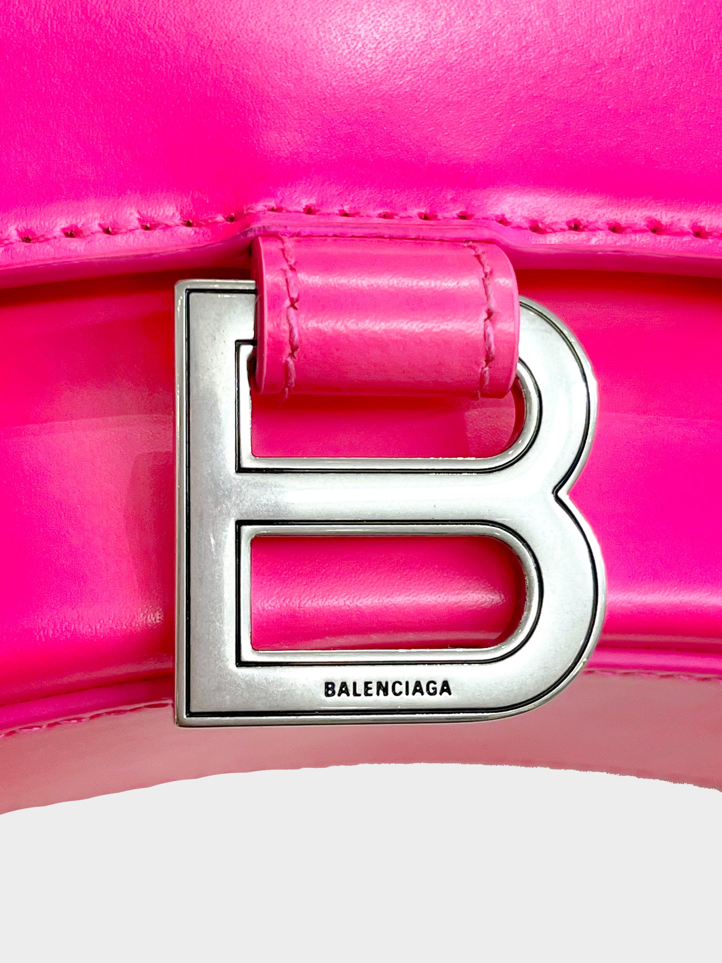 Balenciaga 2023 Hot Pink XS Hourglass Two-Way Leather Bag