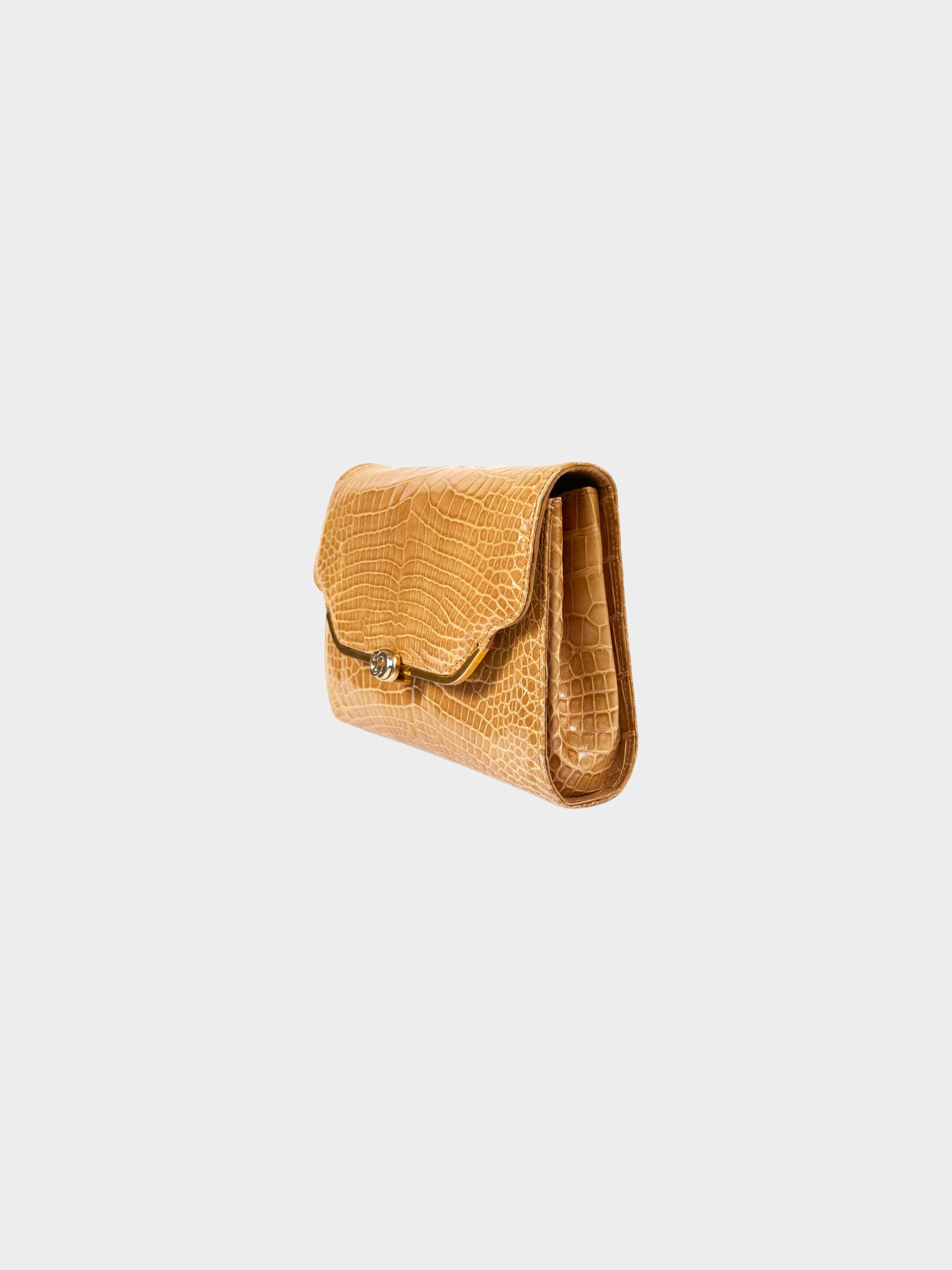 Gucci 1980s Brown Crocodile Leather Clutch