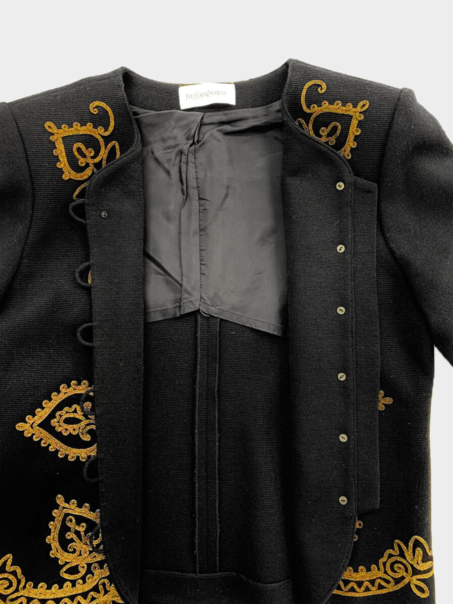 Yves Saint Laurent 2000s Black Wool Gold-embroidered Button-down Jacket