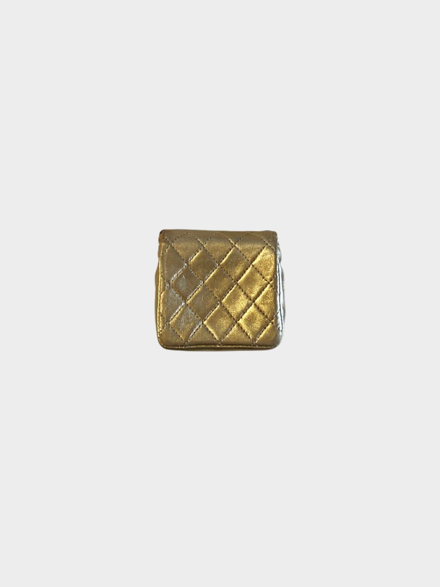 Chanel 1990s Metallic Gold Quilted Leather Mini Flap Bag