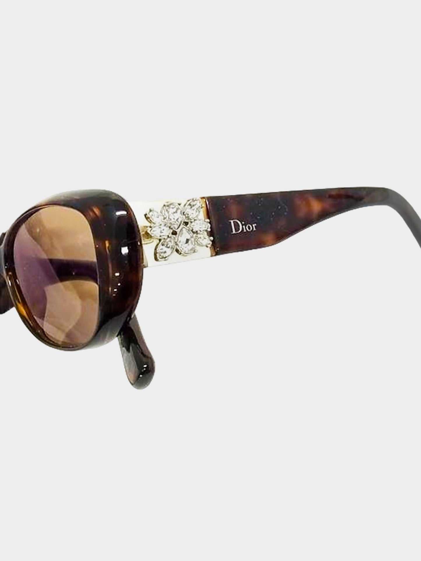 Christian Dior 2010s Brown Tortoise Rhinestone Embellished Sunglasses