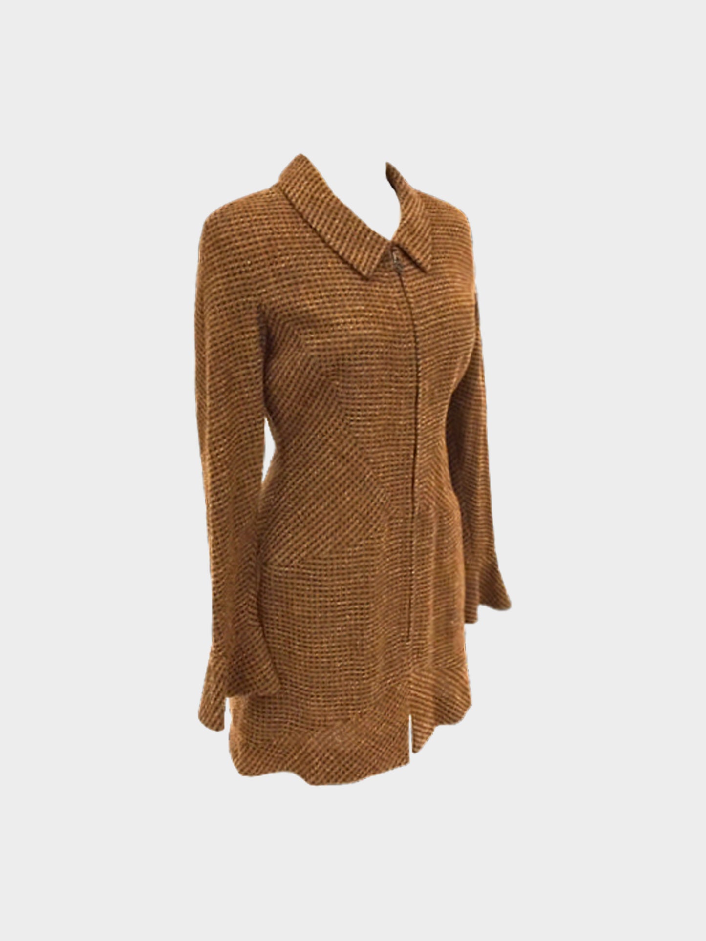 Chanel 1990s Brown Wool Blend Long Sleeve Zip Dress