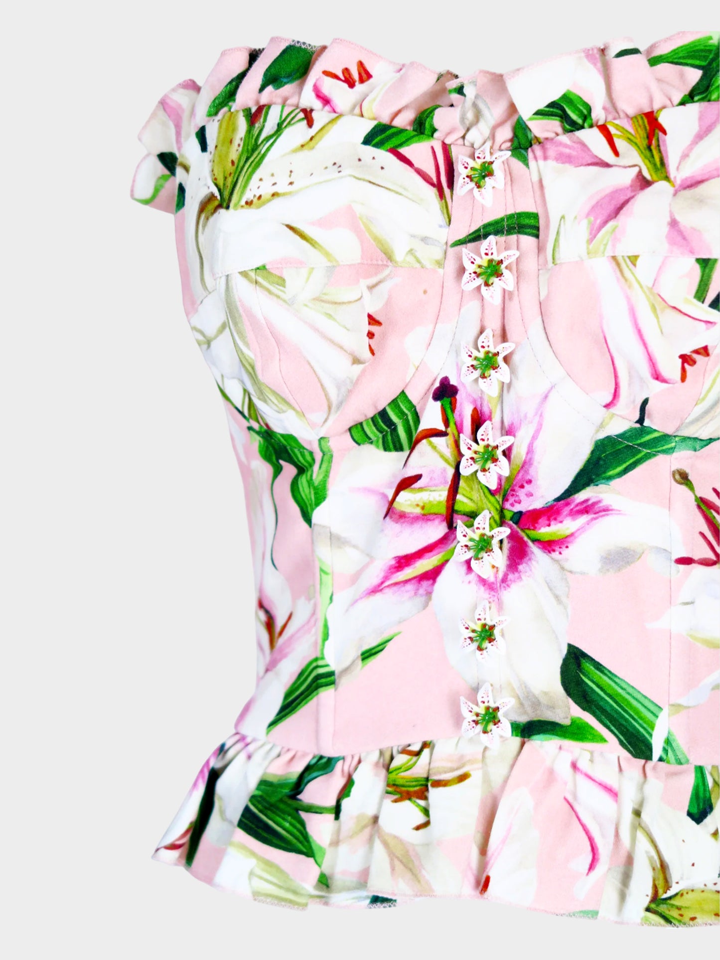 Dolce and Gabbana 2019 Pink Lily-print Cady Bustier Top