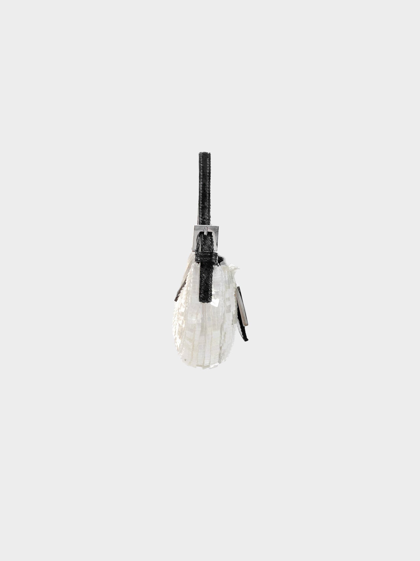 Fendi 1990s Ivory Sequins and Black Calf Pony Hair Mini Croissant Bag