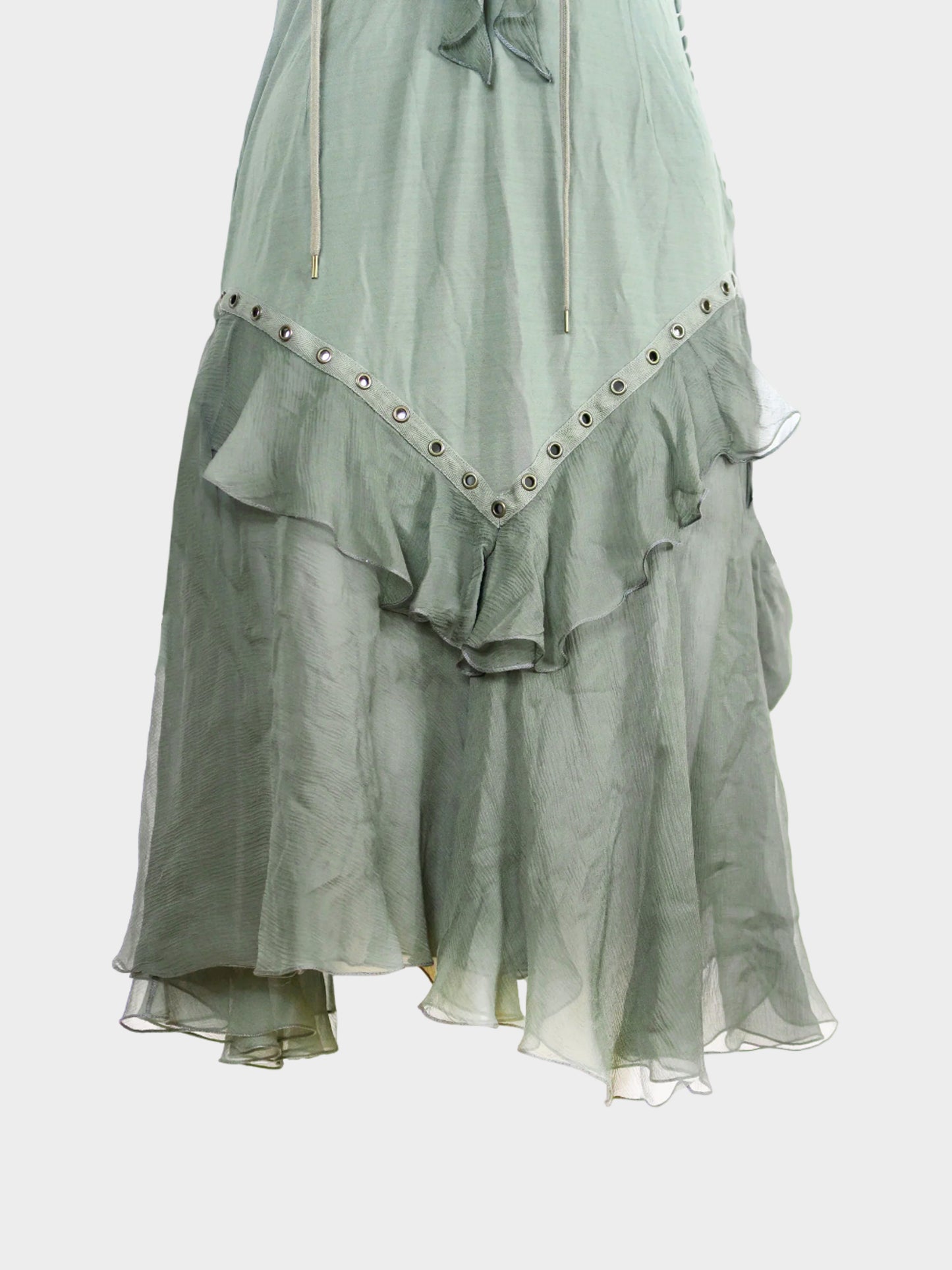 Christian Dior by John Galliano FW 2003 Green Silk Chiffon Ruffled Lace-Up Dress