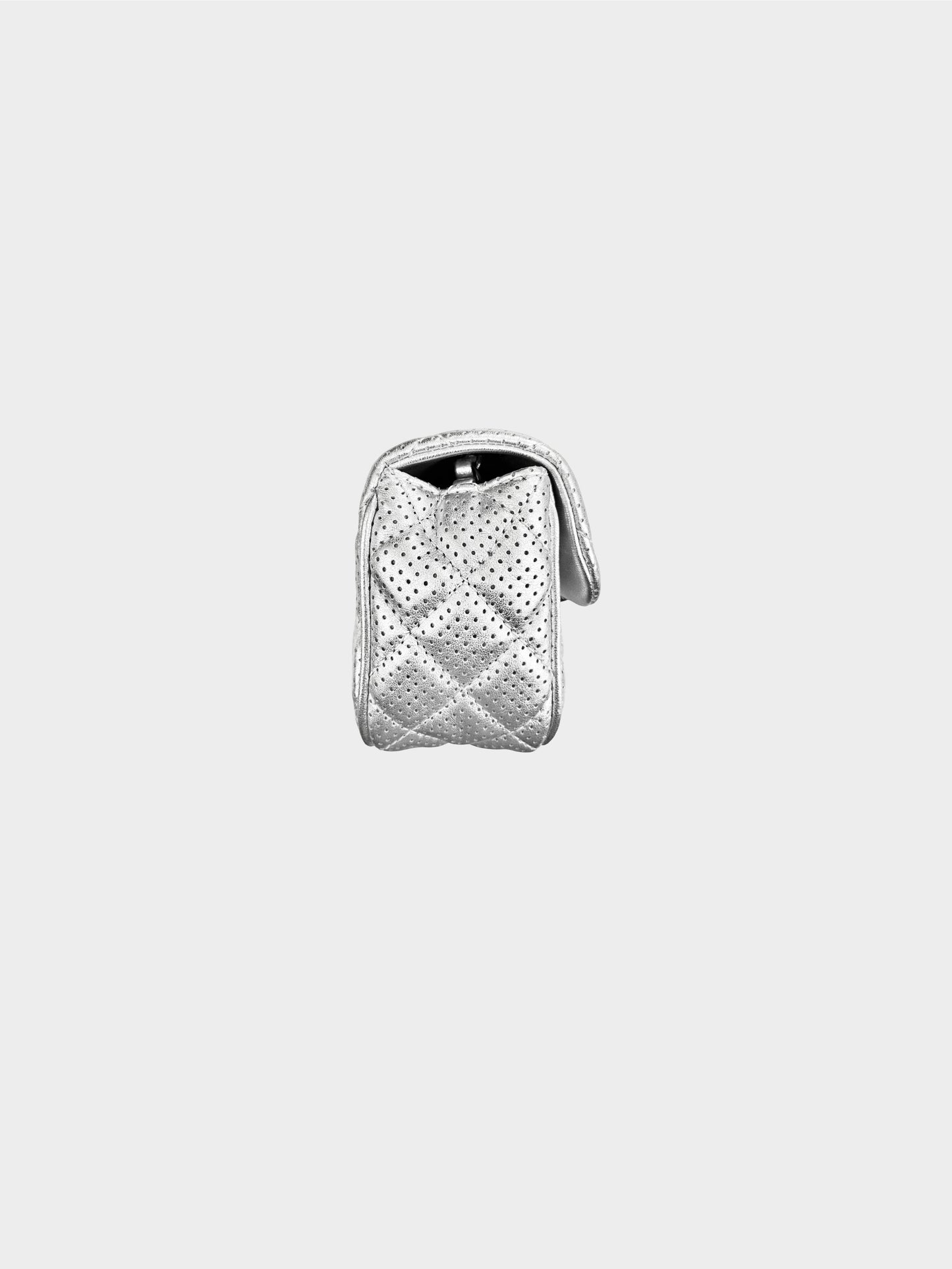 Chanel 2014 Silver Perforated Lambskin Leather Flap Bag
