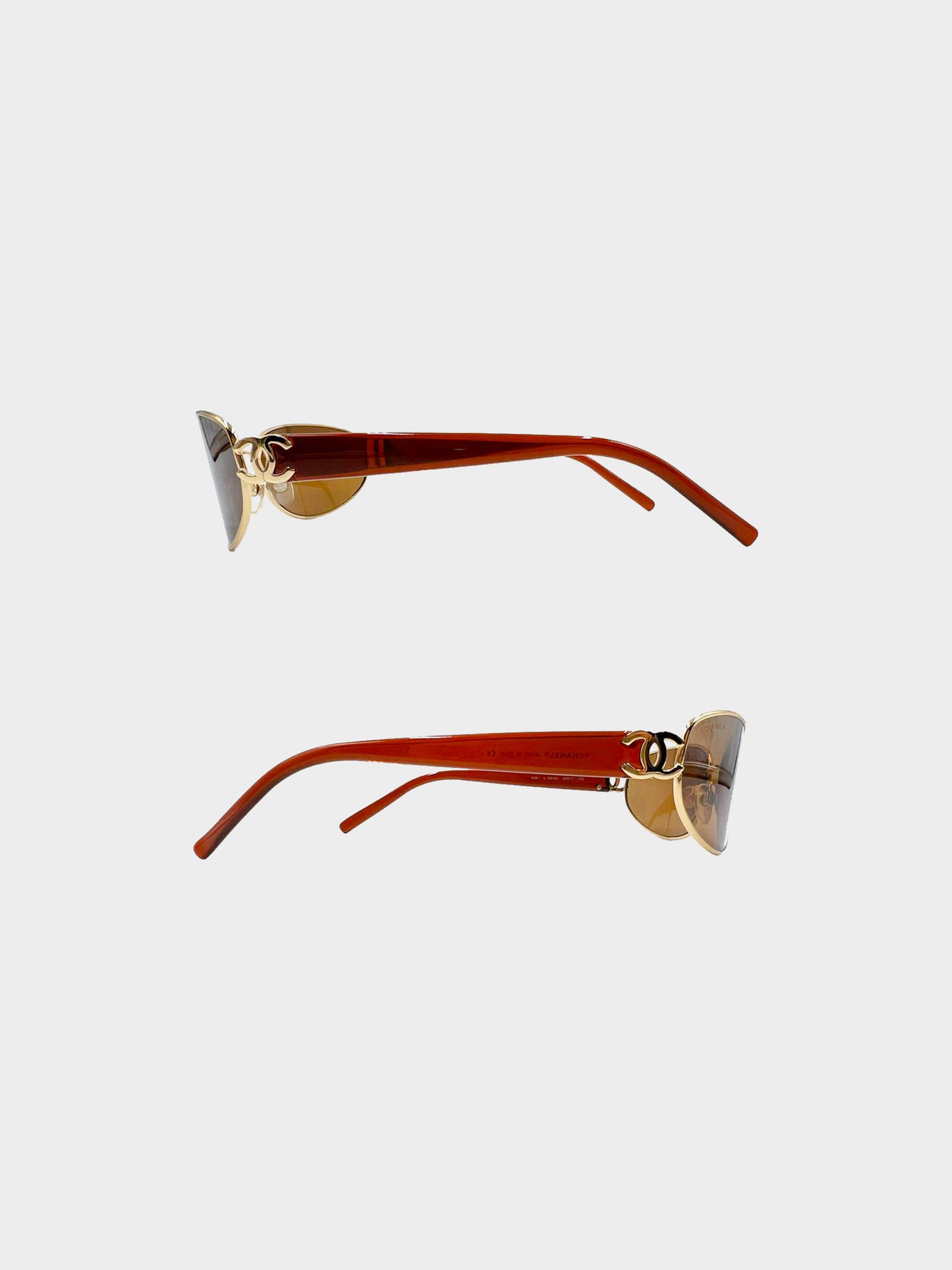 Chanel 2000s Rare Gold and Brown 4081 CC Oval Sunglasses