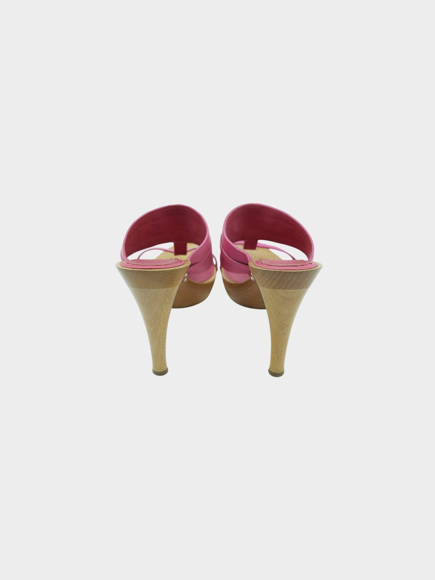 Christian Dior 2000s Pink Leather and Wooden Heeled Sandals